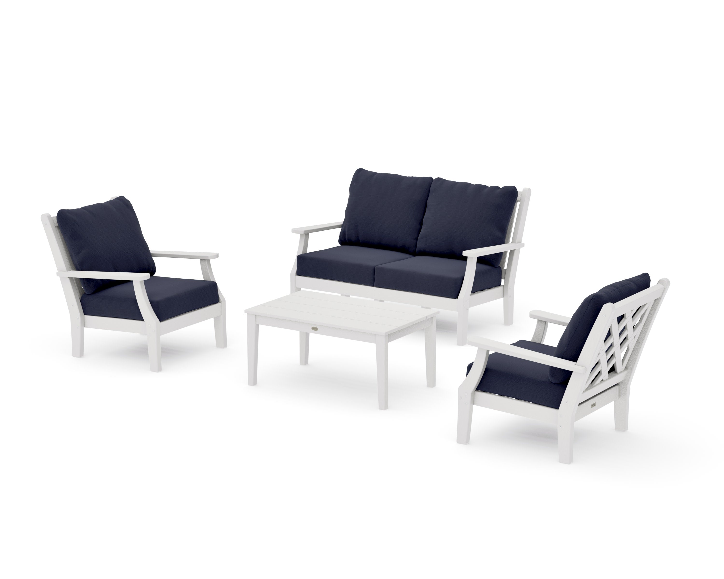 Wovendale 4-Piece Deep Seating Set with Loveseat in Vintage White / Navy Linen