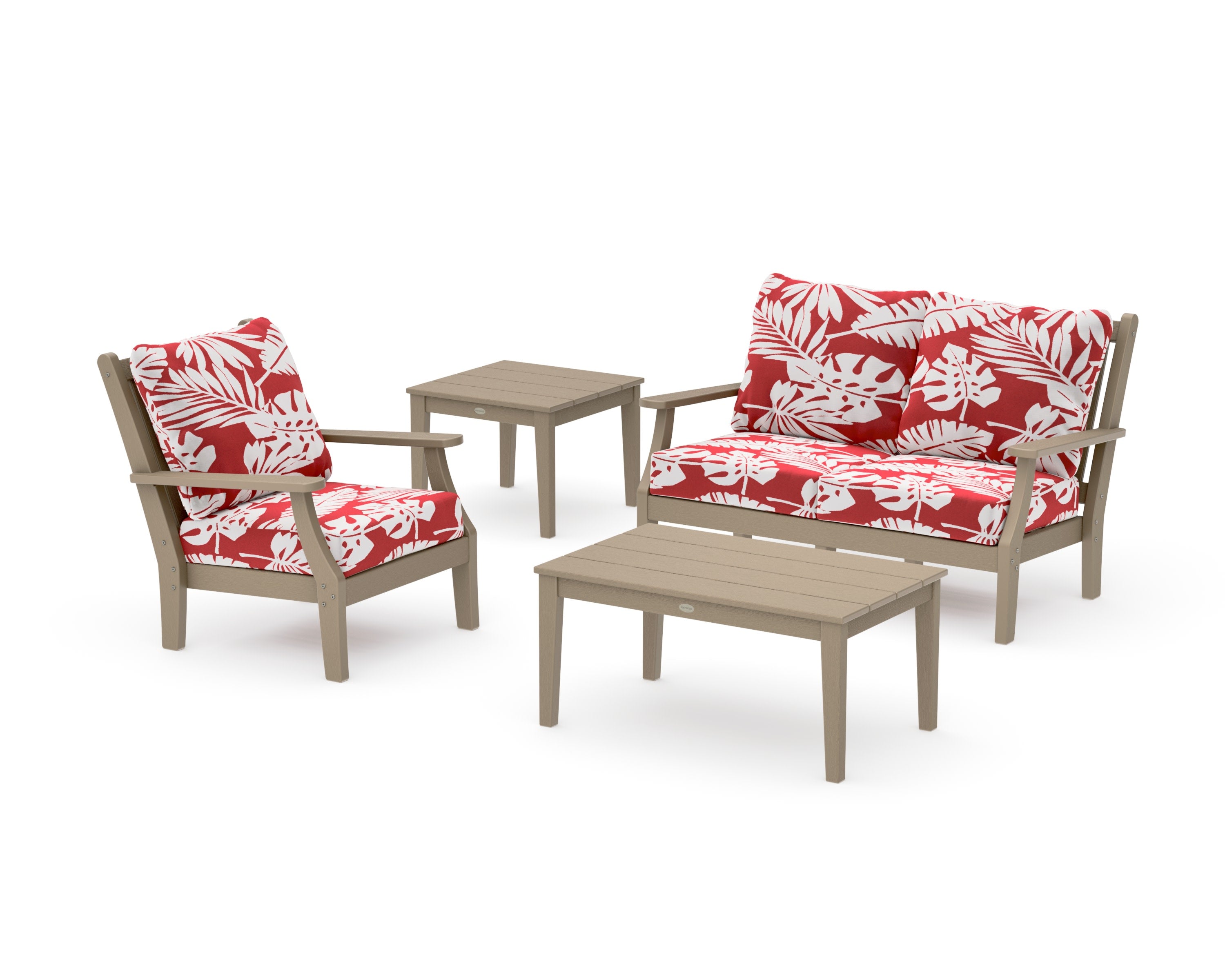 Wovendale 4-Piece Deep Seating Set in Vintage Sahara / Leaf Crimson