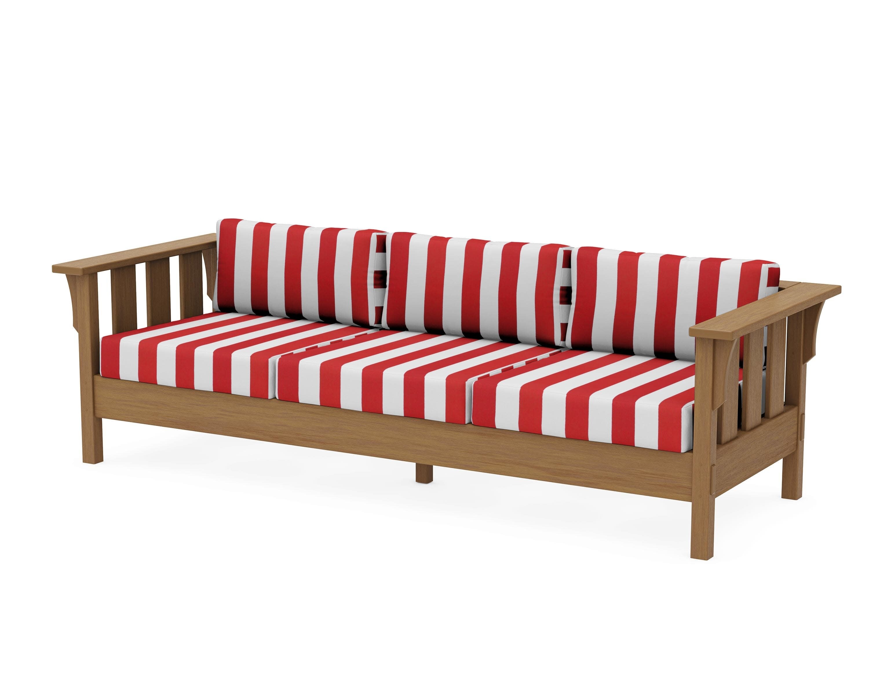 Acadia Deep Seating Sofa in Natural / Cabana Stripe Crimson