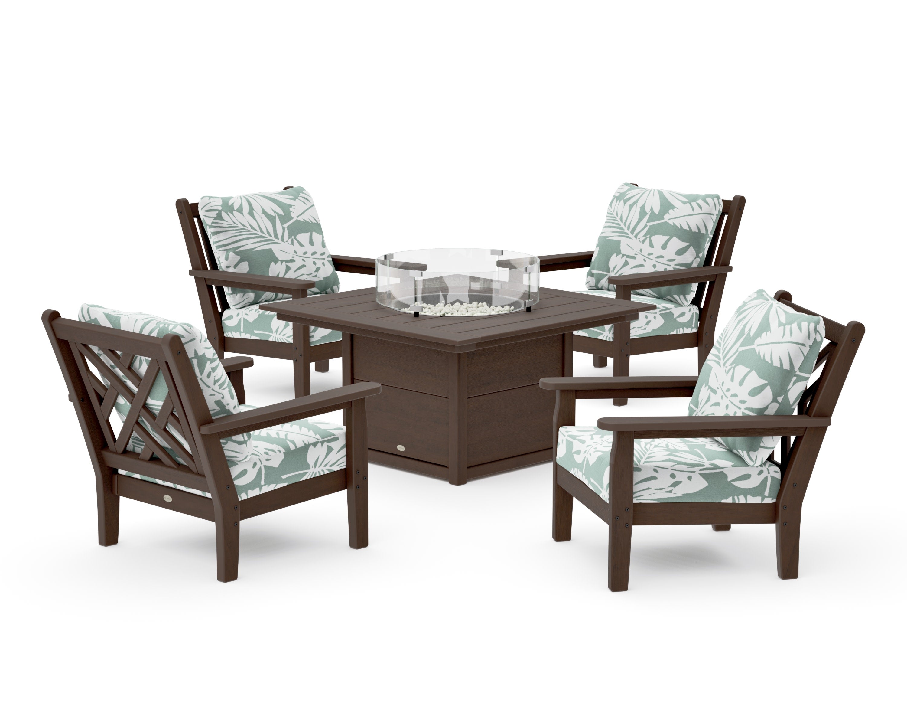 Chippendale 5-Piece Deep Seating Set with Fire Pit Table in Kona / Leaf Glacier Spa