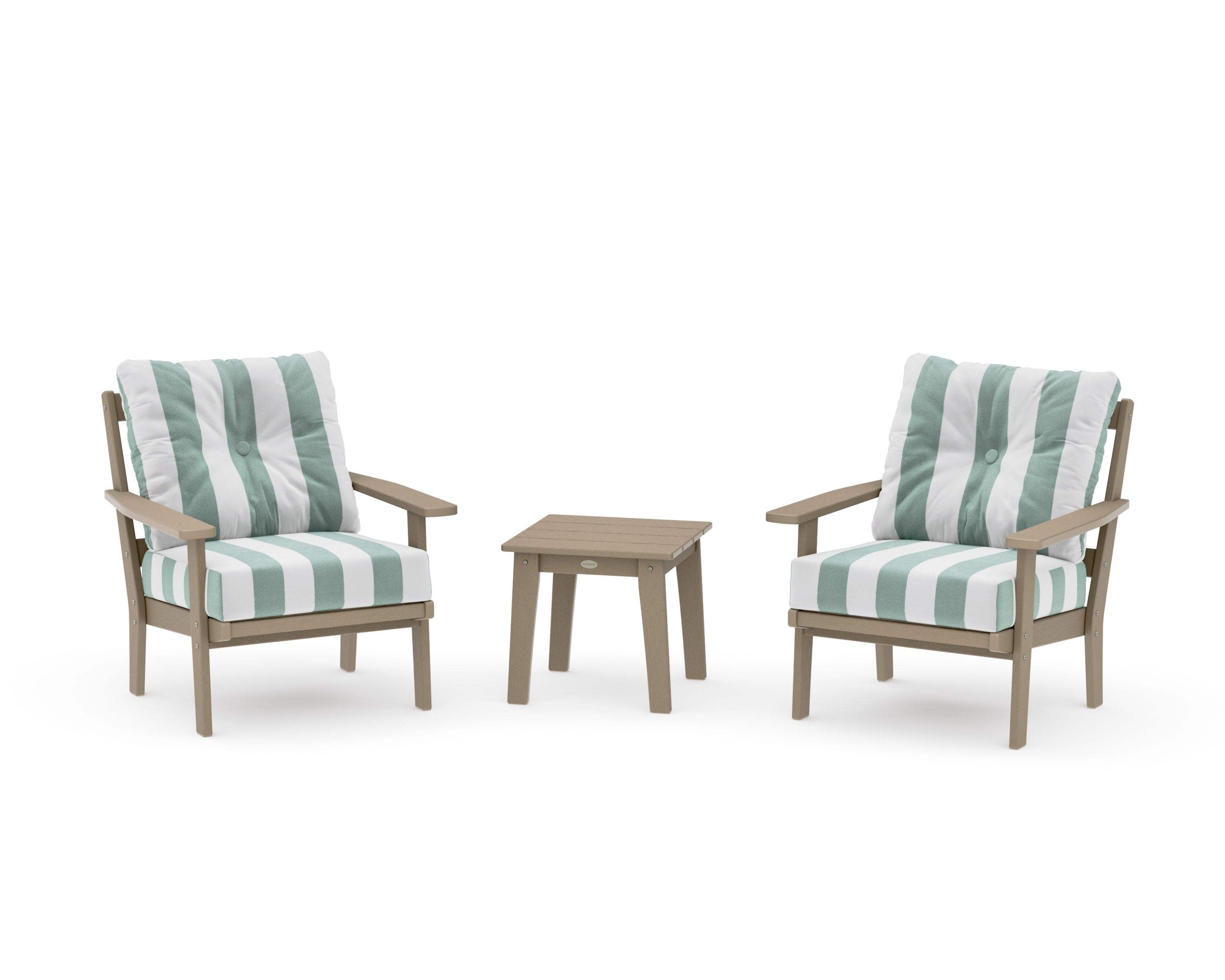 Prairie 3-Piece Deep Seating Set in Vintage Sahara / Cabana Stripe Glacier Spa