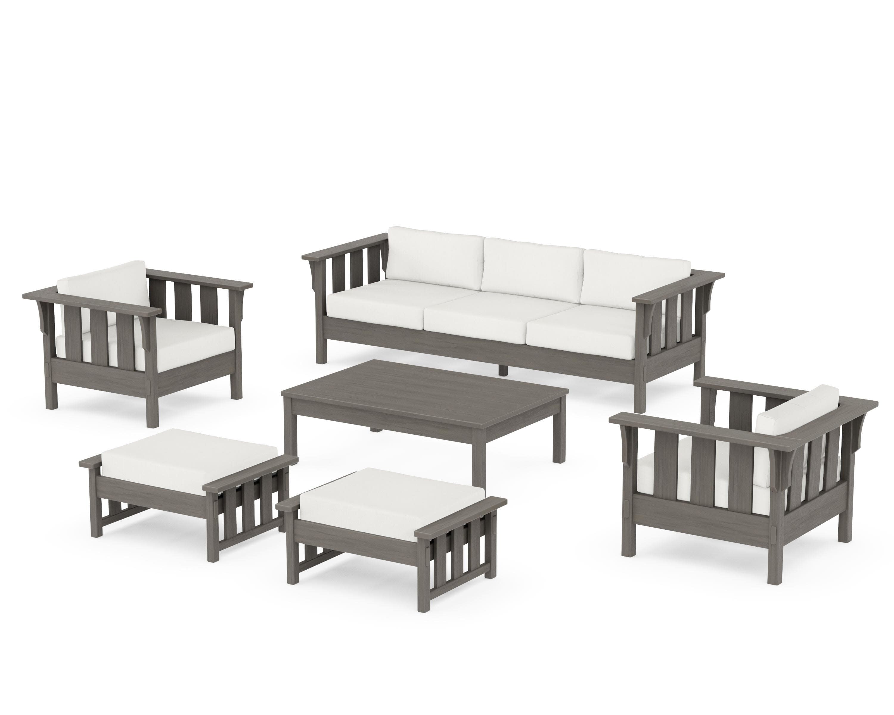 Acadia 6-Piece Lounge Sofa Set in Driftwood / Natural Linen