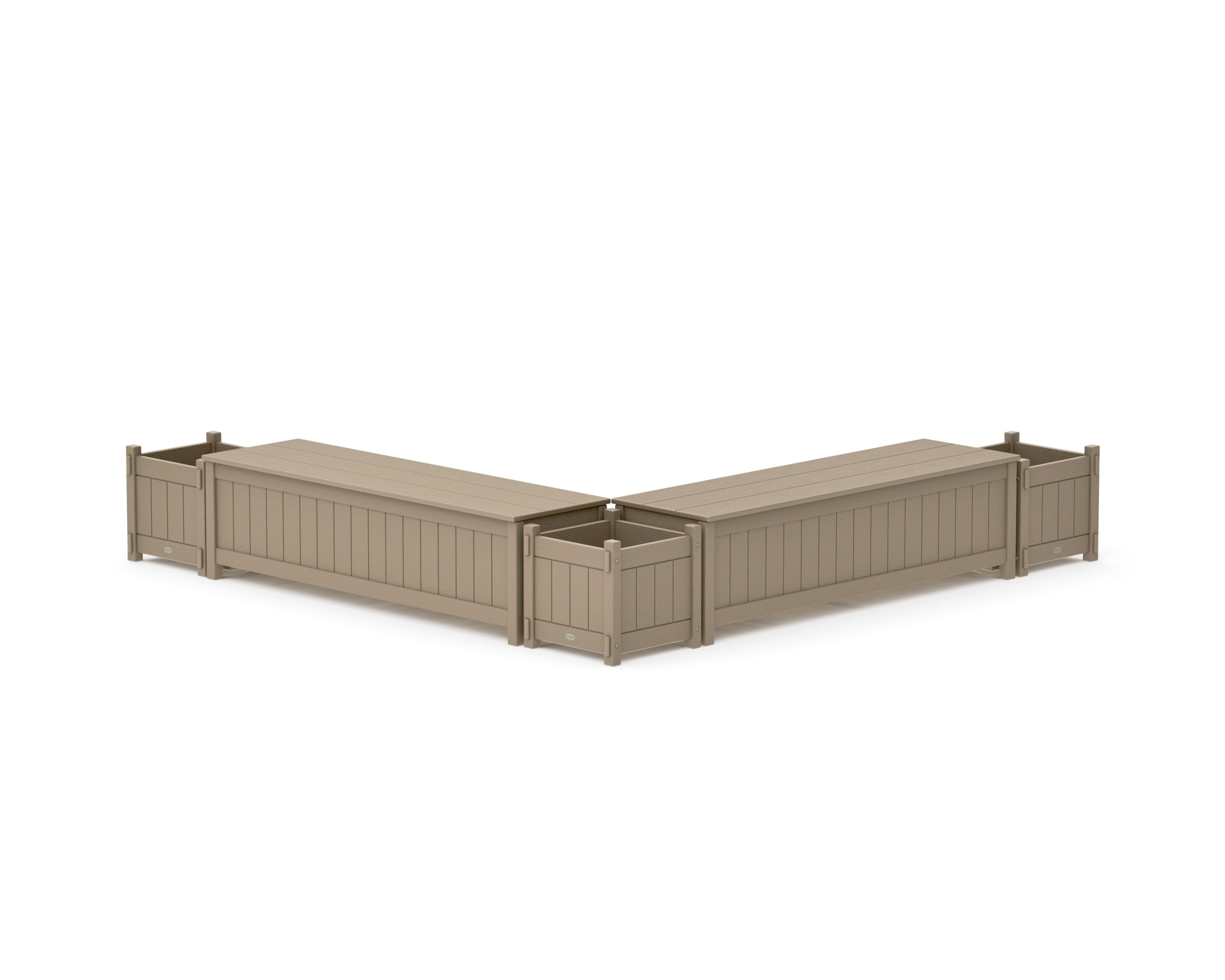 60" Vineyard L- Shaped Planter Storage Bench Corner Set in Vintage Sahara