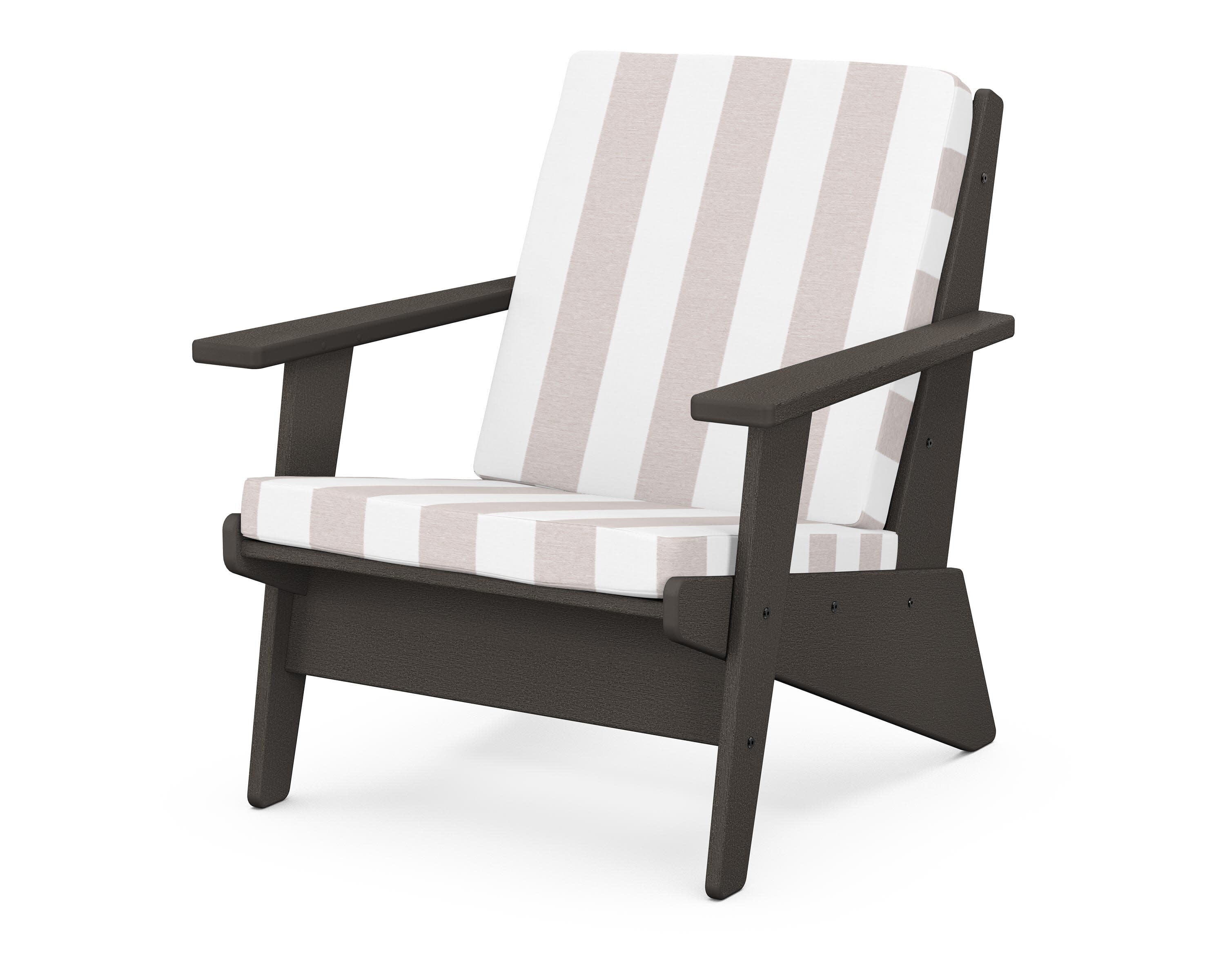Riviera Modern Lounge Chair in Vintage Coffee / Cabana Stripe Dune Burlap