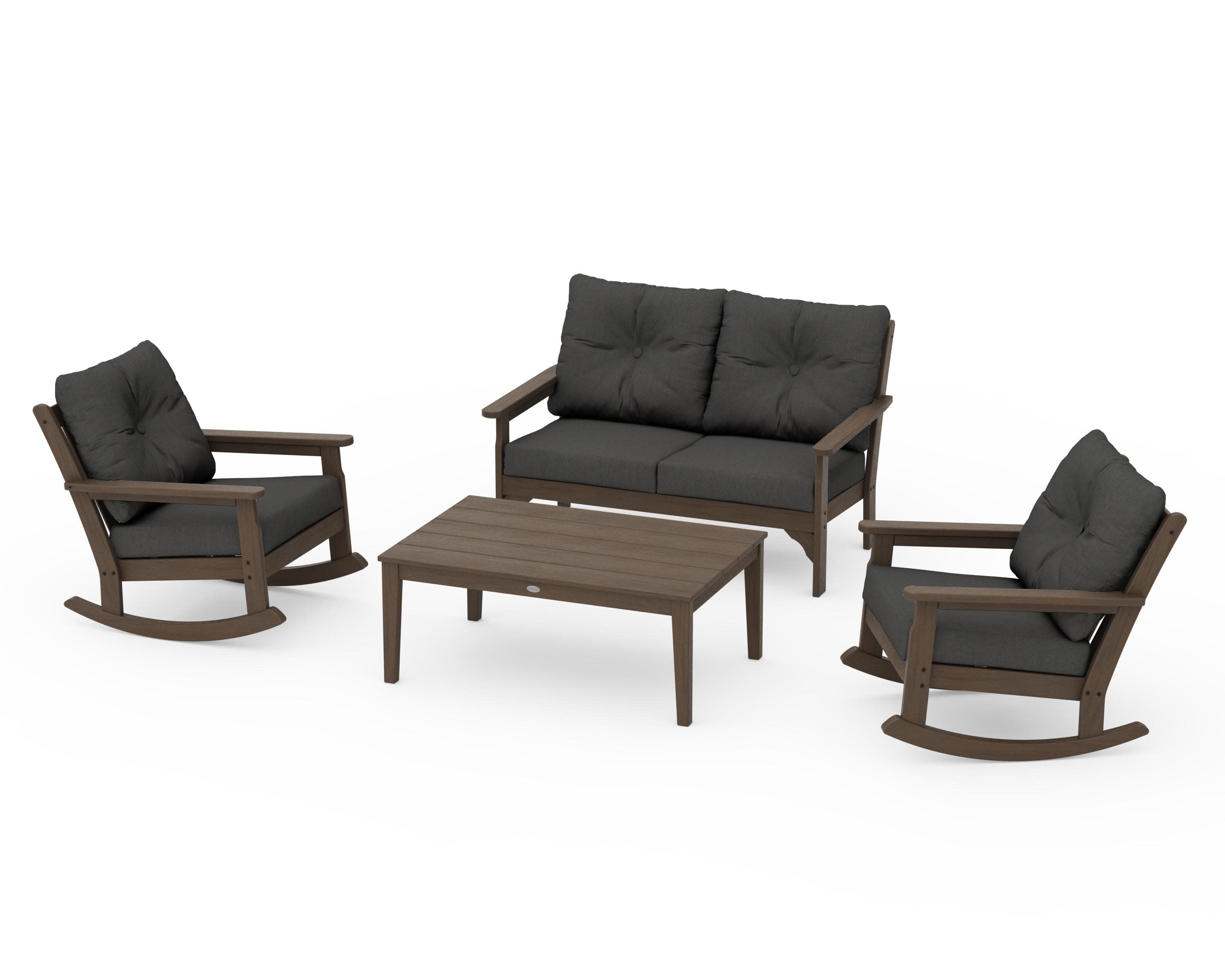 Vineyard 4-Piece Deep Seating Rocking Chair Set in Kona / Spectrum Carbon