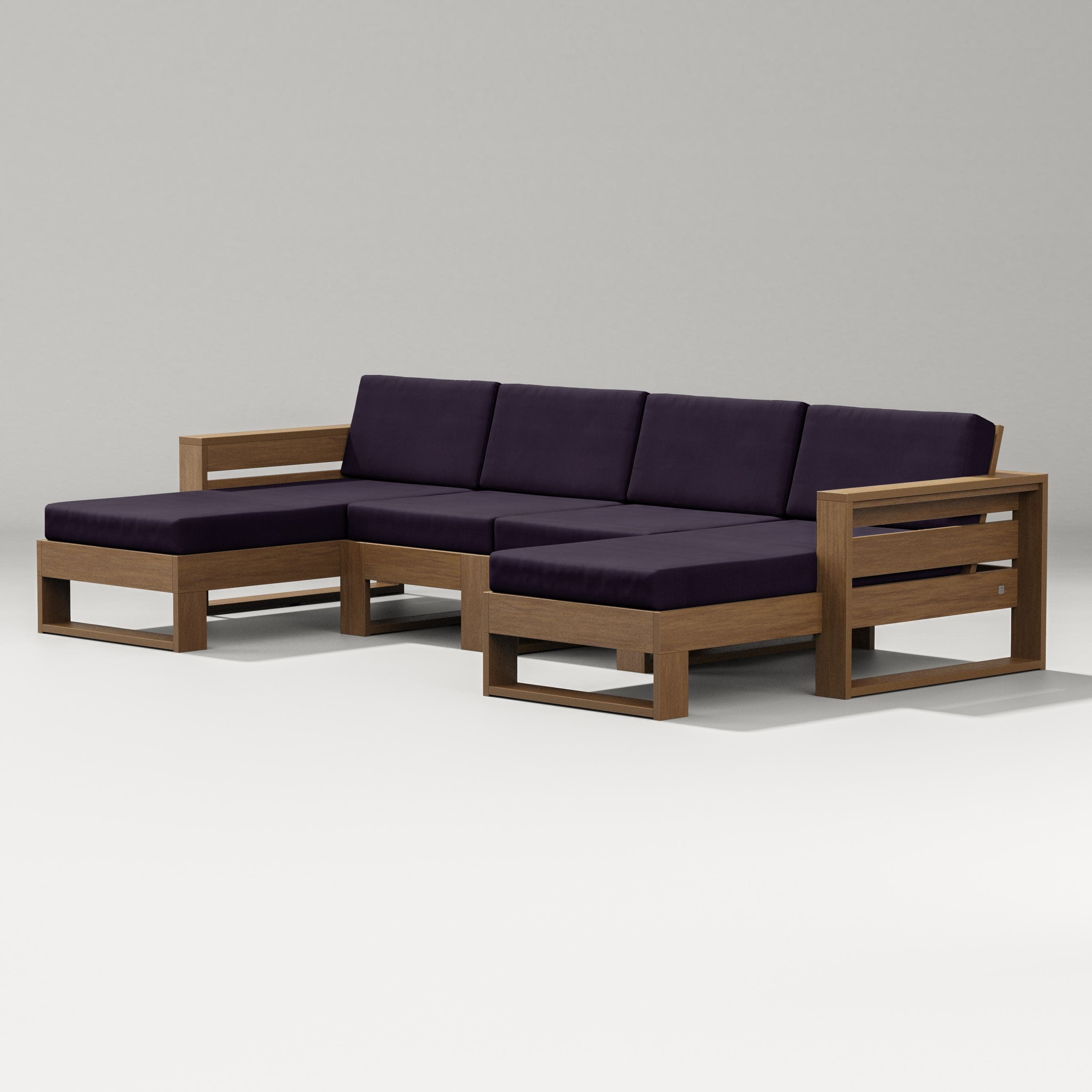 Latitude Double Chaise Sectional in Natural / Navy Linen