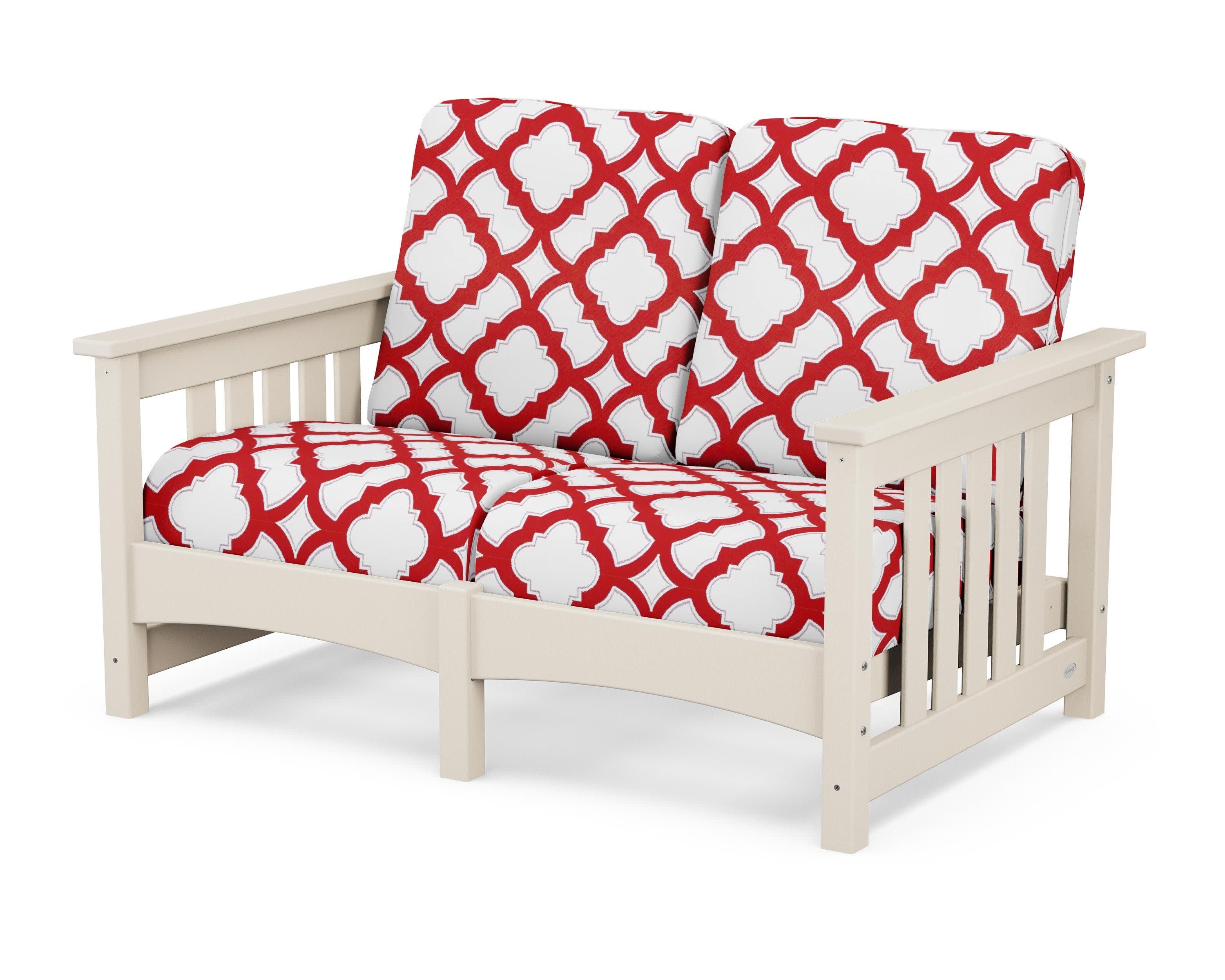 Club Mission Loveseat in Sand / Trellis Crimson