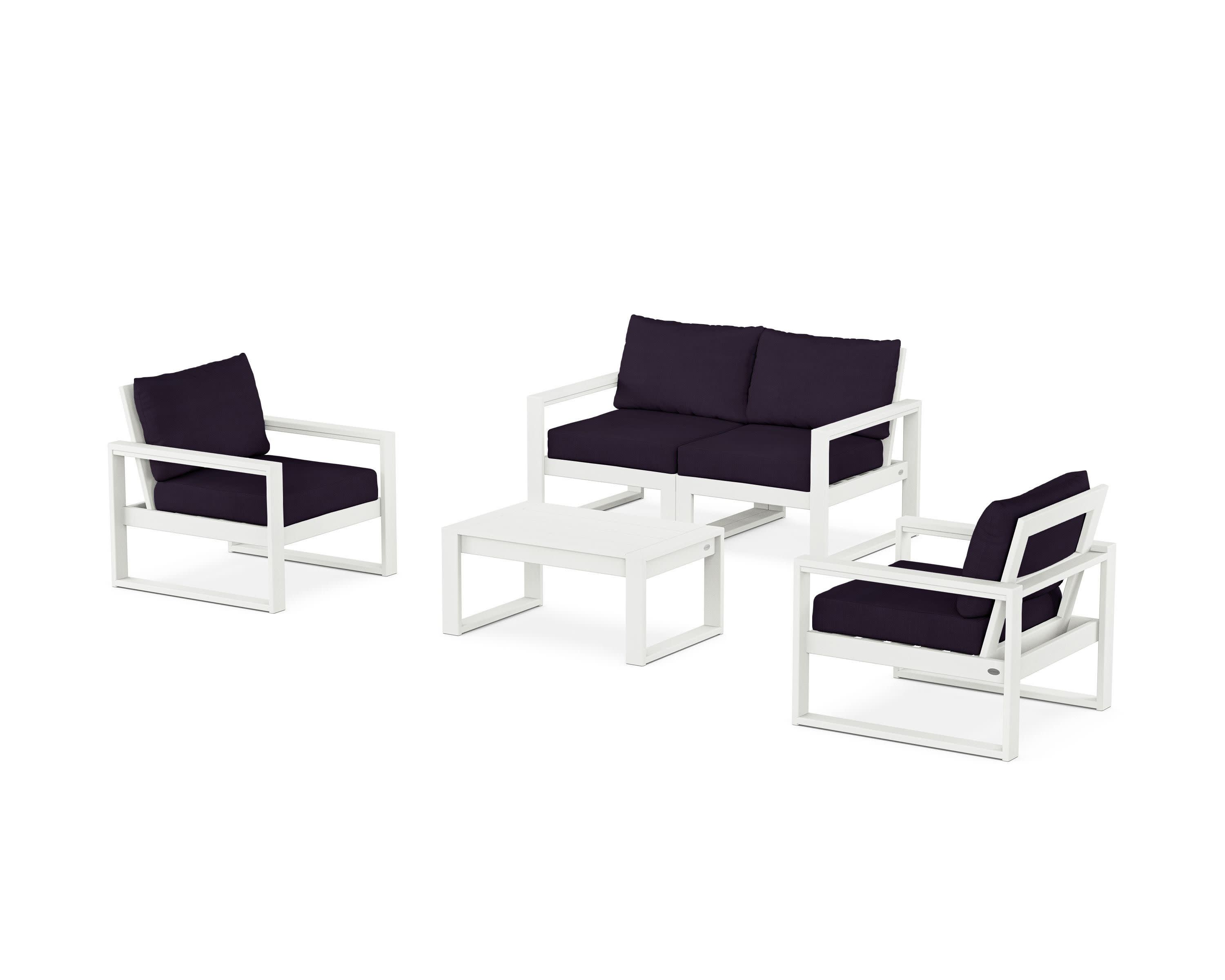 EDGE Sectional 4-Piece Deep Seating Set with Loveseat in Vintage White / Navy Linen