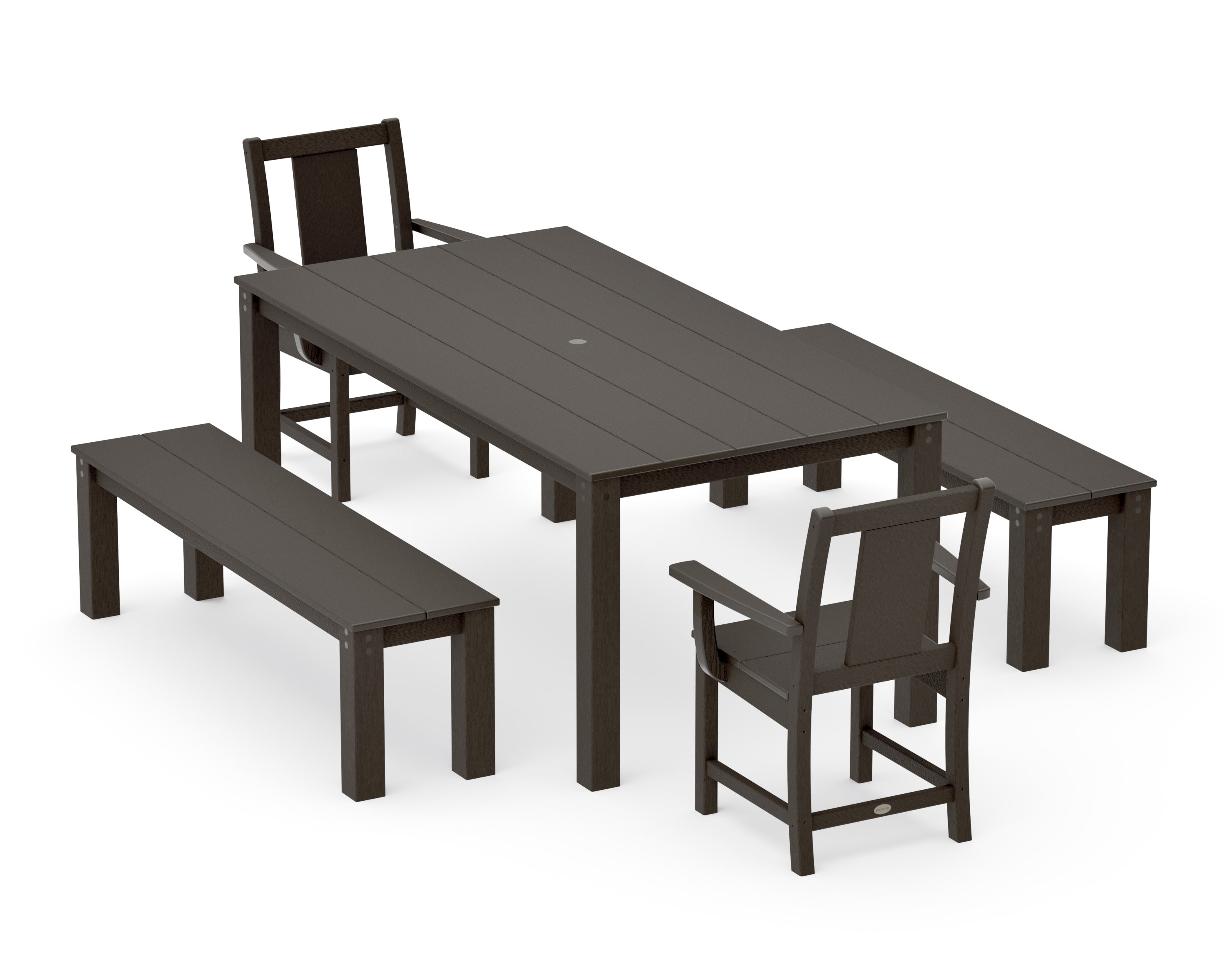 Prairie 5-Piece Parsons Dining Set with Benches in Vintage Coffee