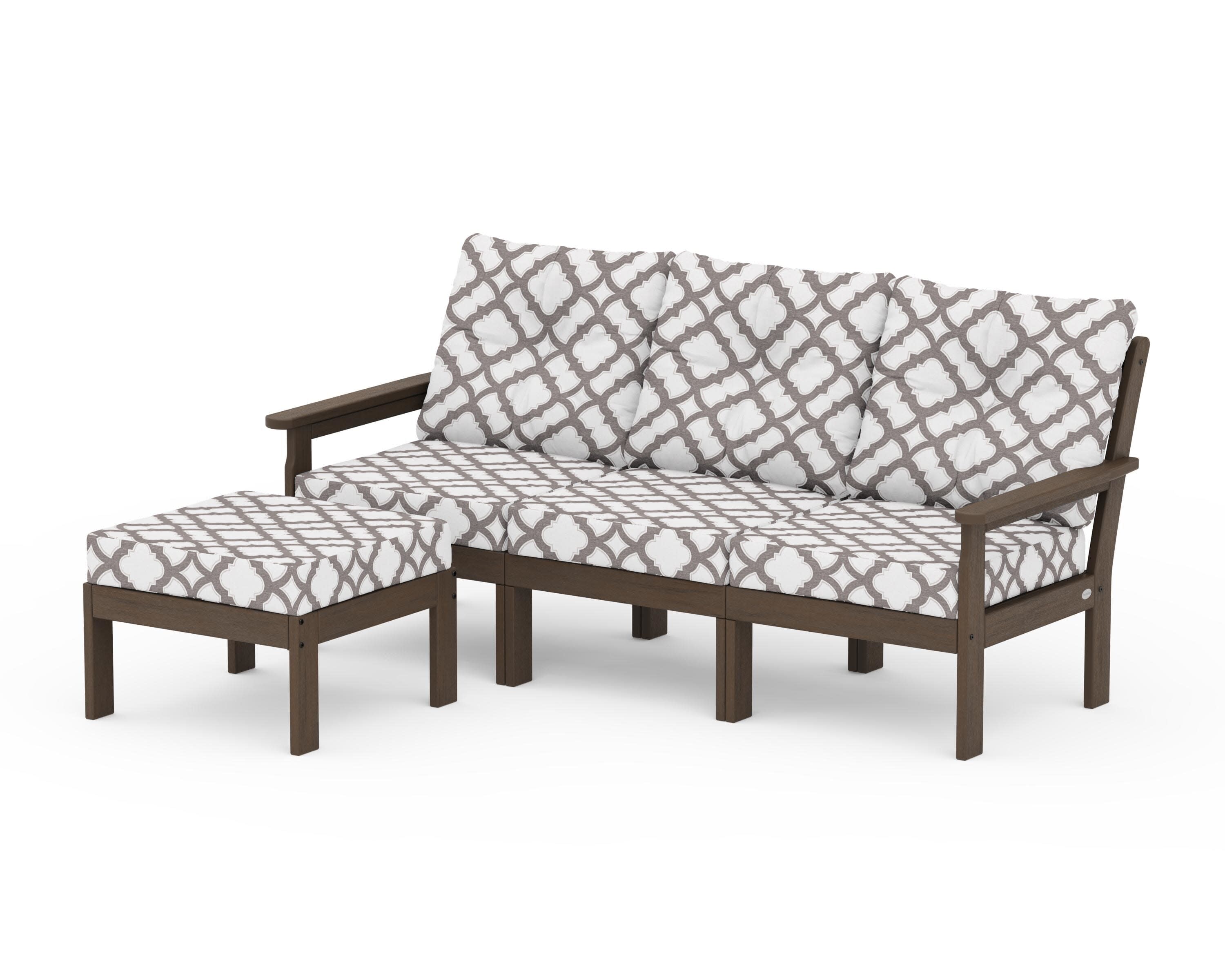 Vineyard 4-Piece Sectional with Ottoman in Kona / Trellis Grey Mist