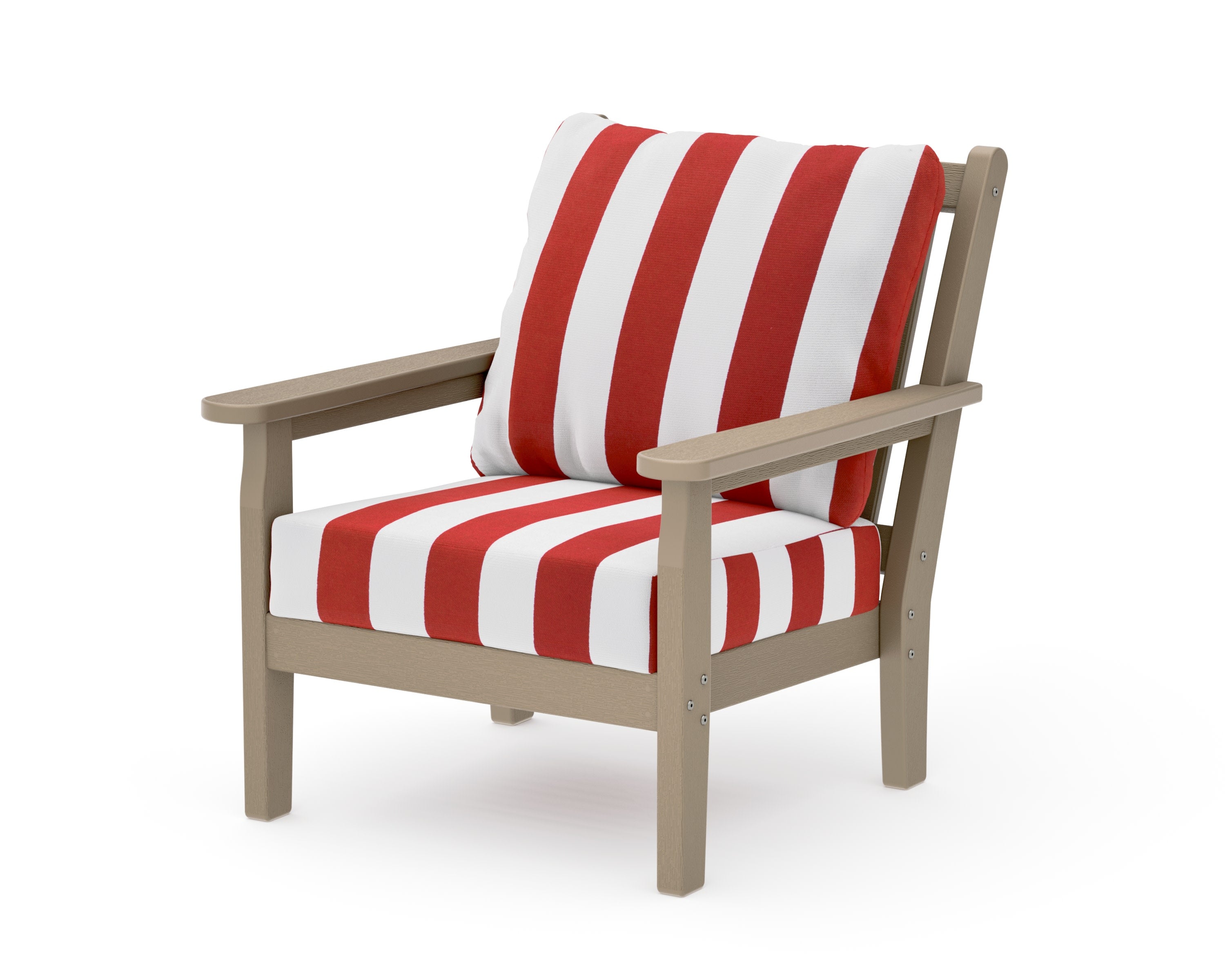 Chippendale Deep Seating Chair in Vintage Sahara / Cabana Stripe Crimson