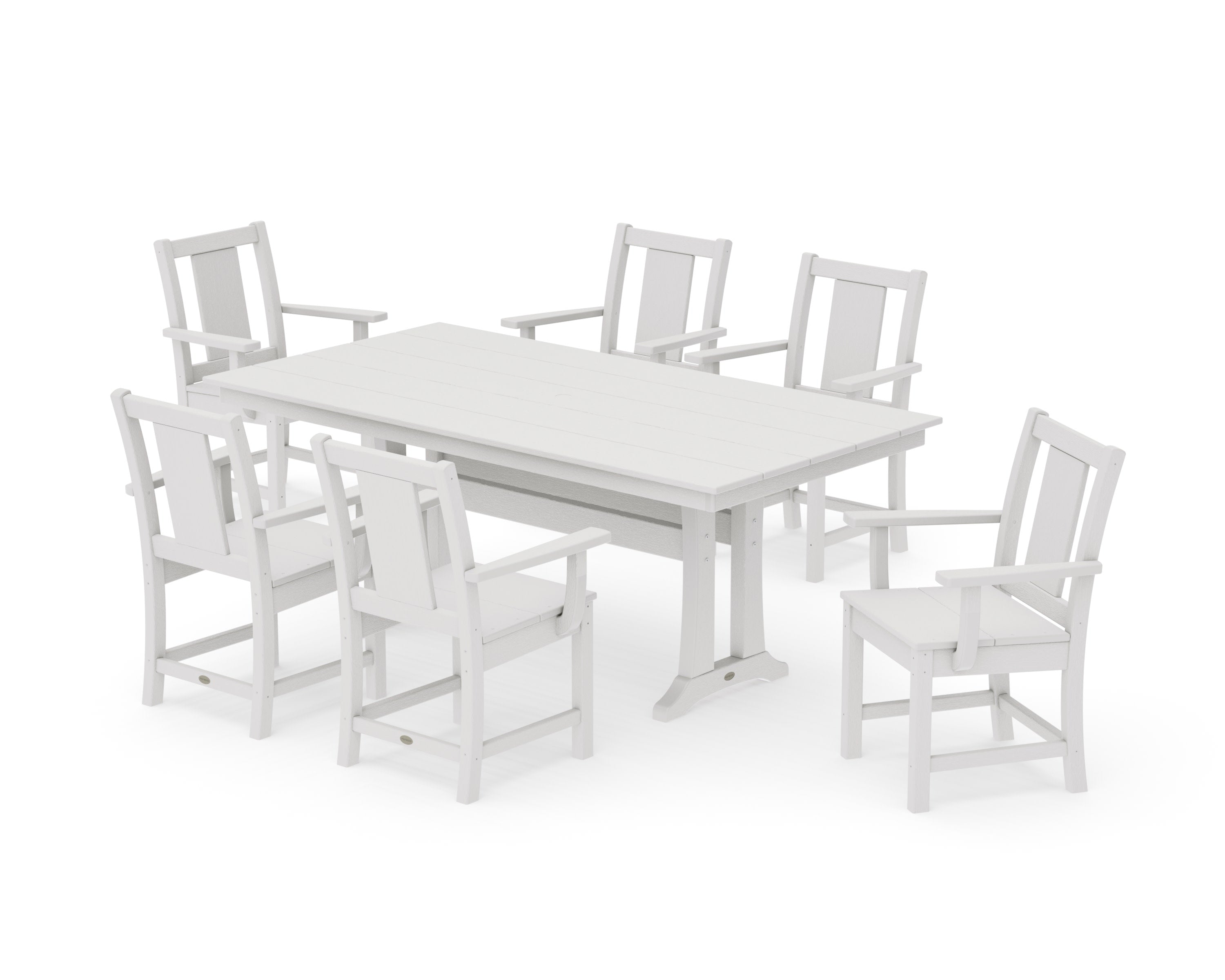 Prairie Arm Chair 7-Piece Farmhouse Dining Set with Trestle Legs in Vintage White