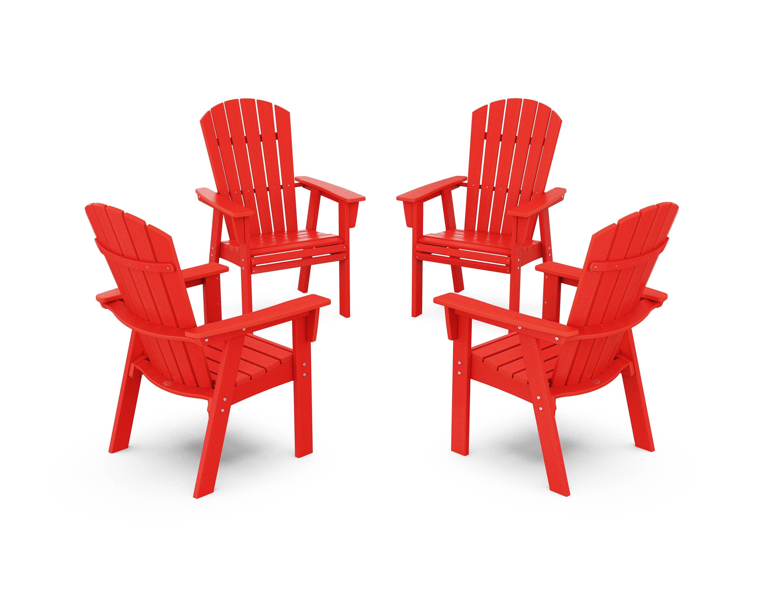 Nautical 4-Piece Curveback Upright Adirondack Conversation Set in Sunset Red