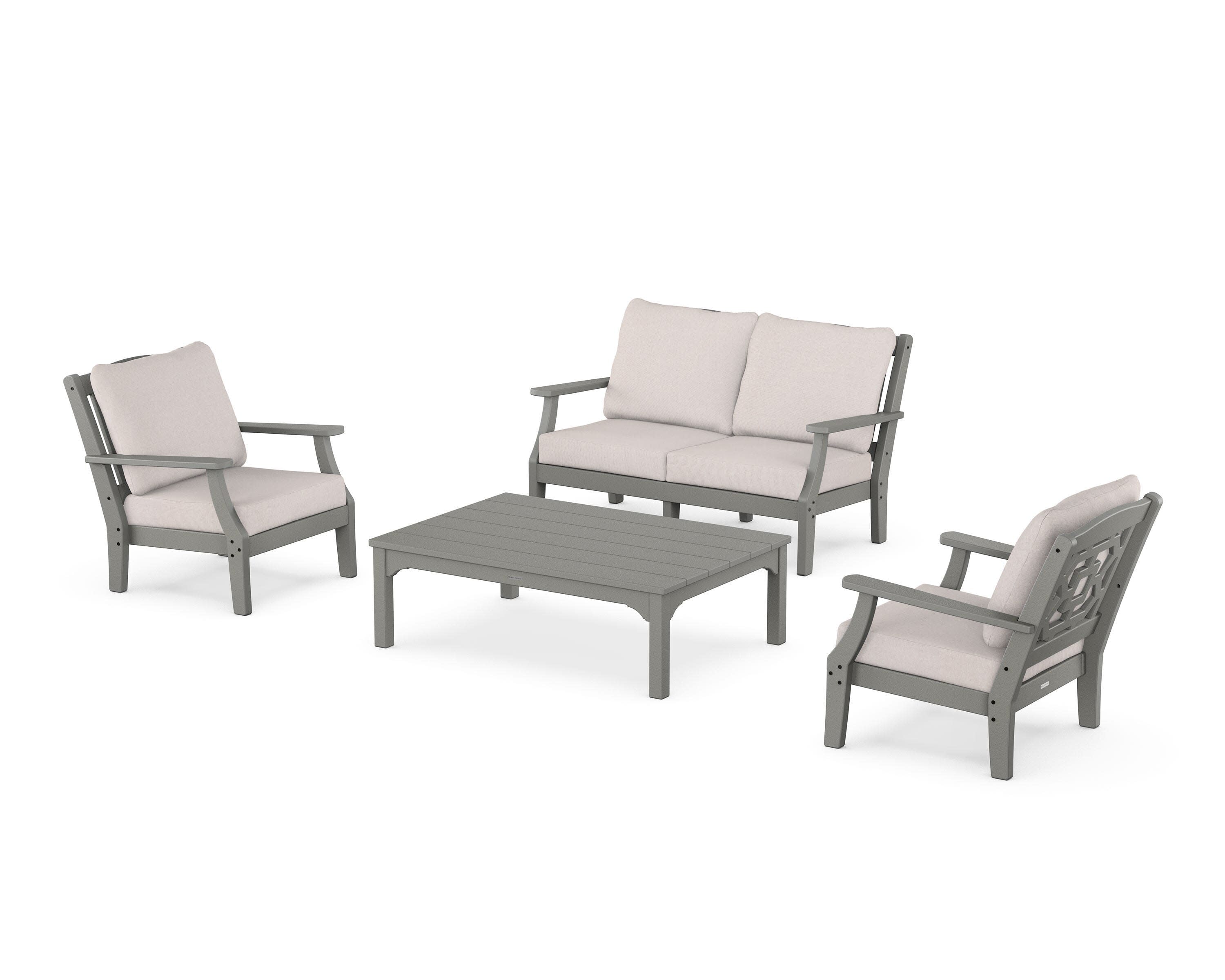 Chinoiserie 4-Piece Deep Seating Set with Loveseat in Slate Grey / Dune Burlap