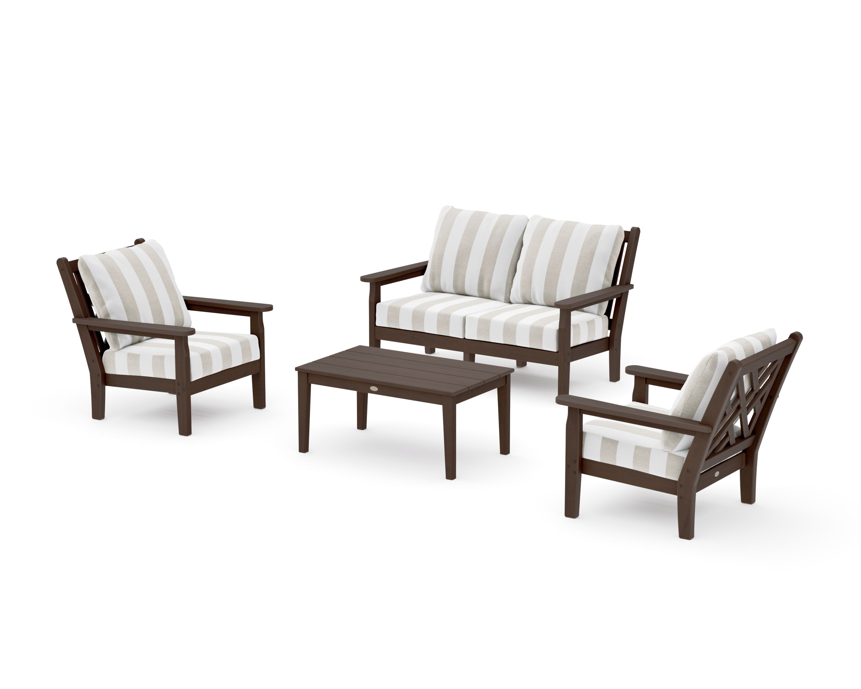 Chippendale 4-Piece Deep Seating Set with Loveseat in Kona / Cabana Stripe Dune Burlap