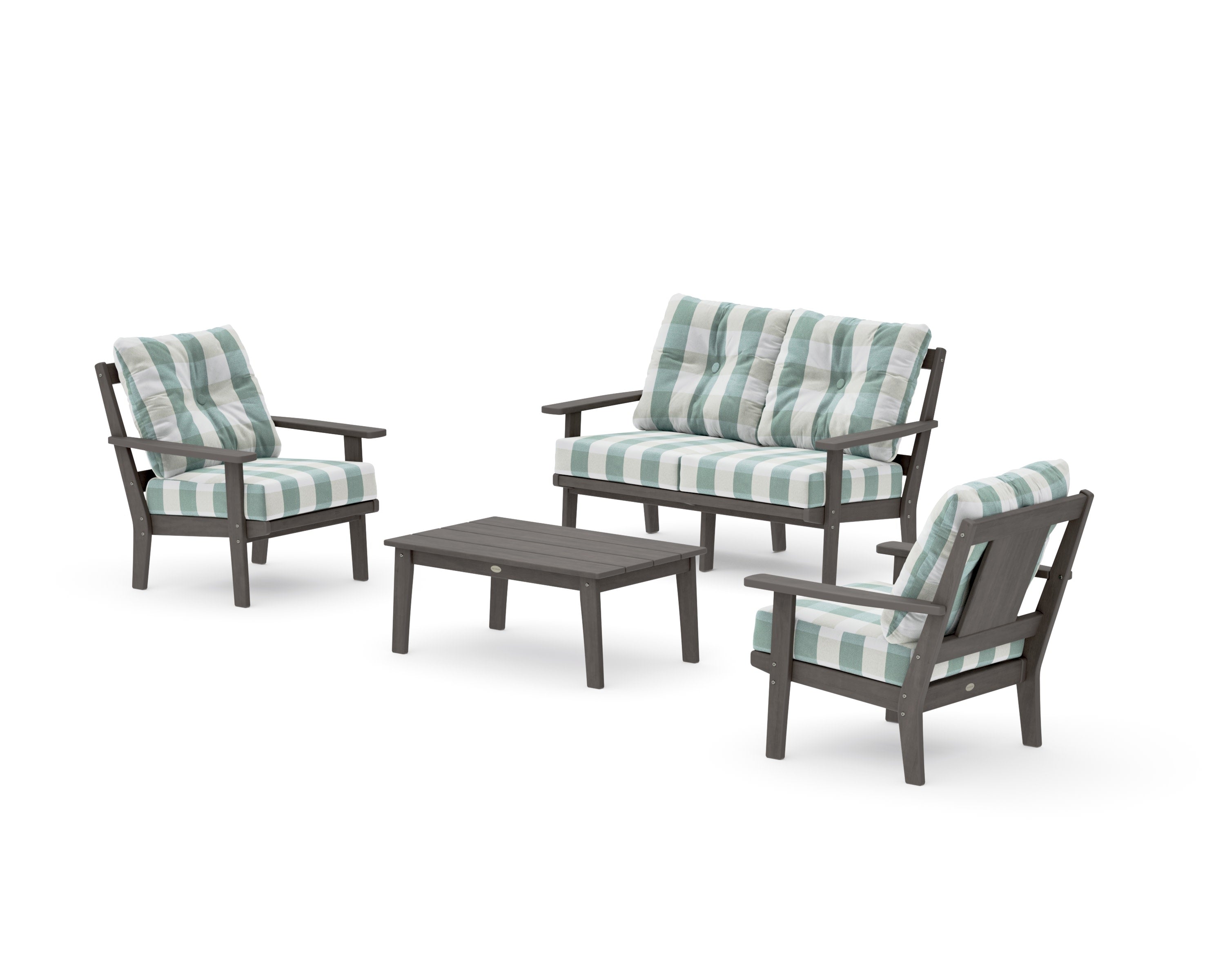 Prairie 4-Piece Deep Seating Set with Loveseat in Driftwood / Buffalo Plaid Glacier Spa