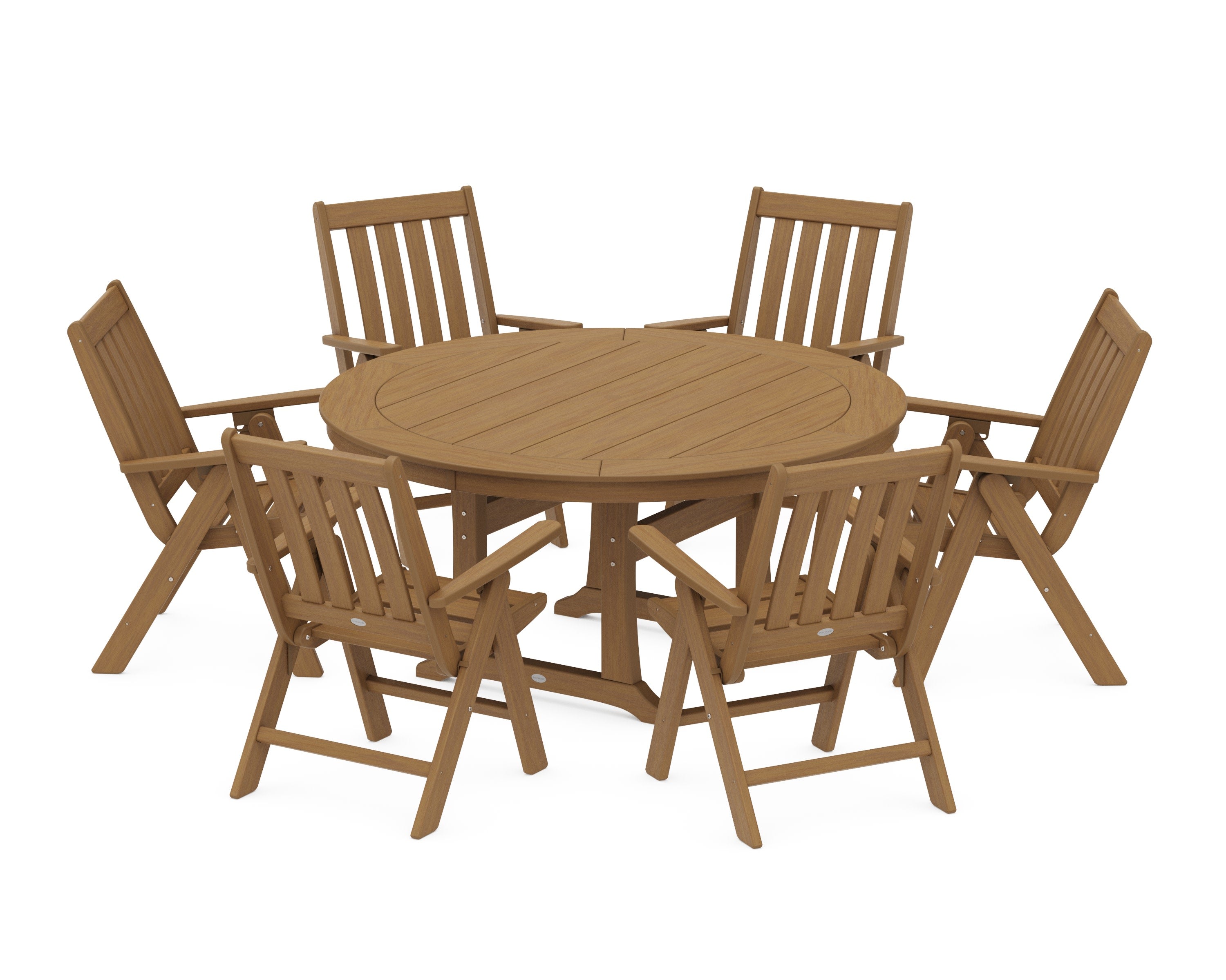 Vineyard Folding 7-Piece Side Chair Round Dining Set in Natural