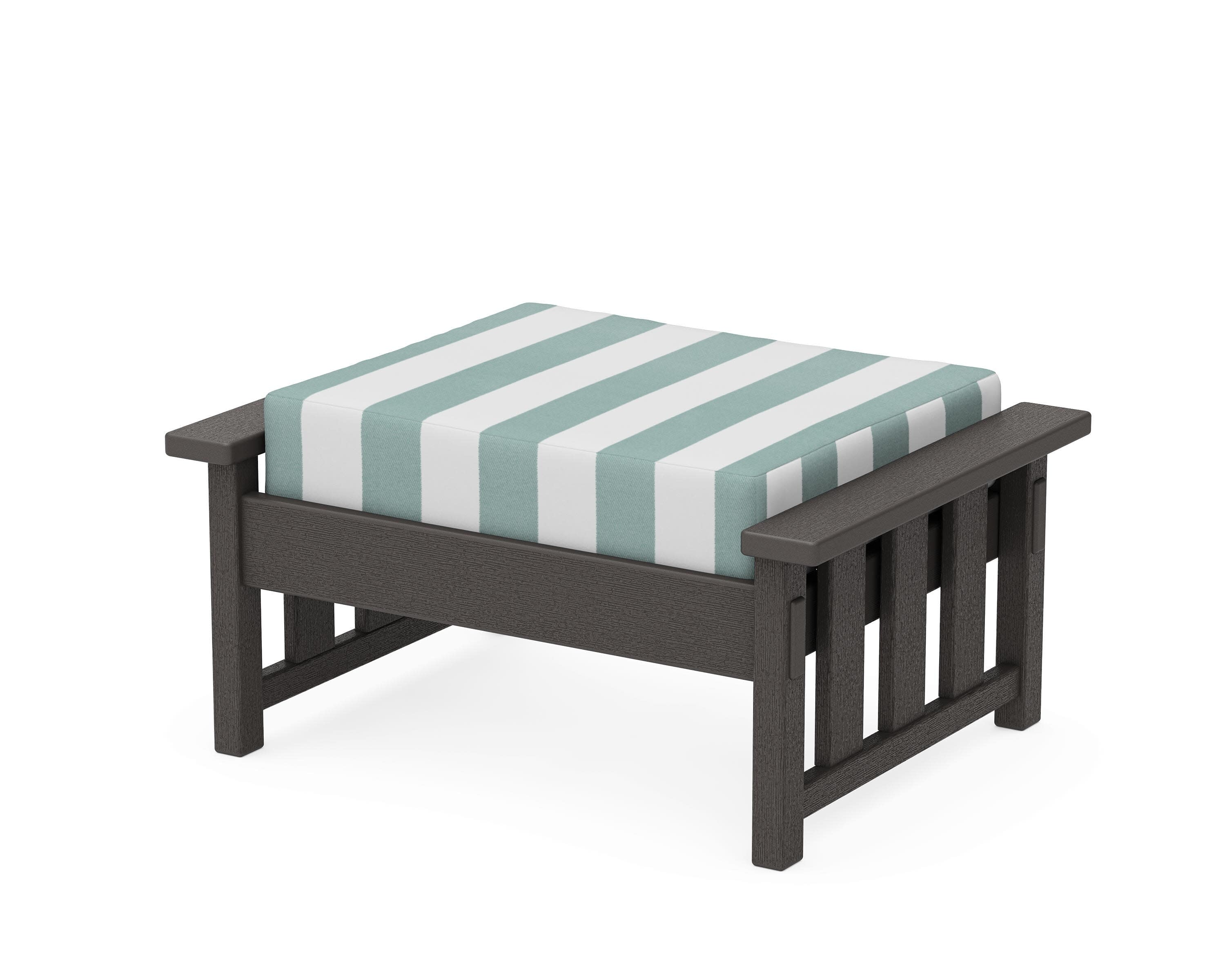 Acadia Deep Seating Ottoman in Vintage Coffee / Cabana Stripe Glacier Spa