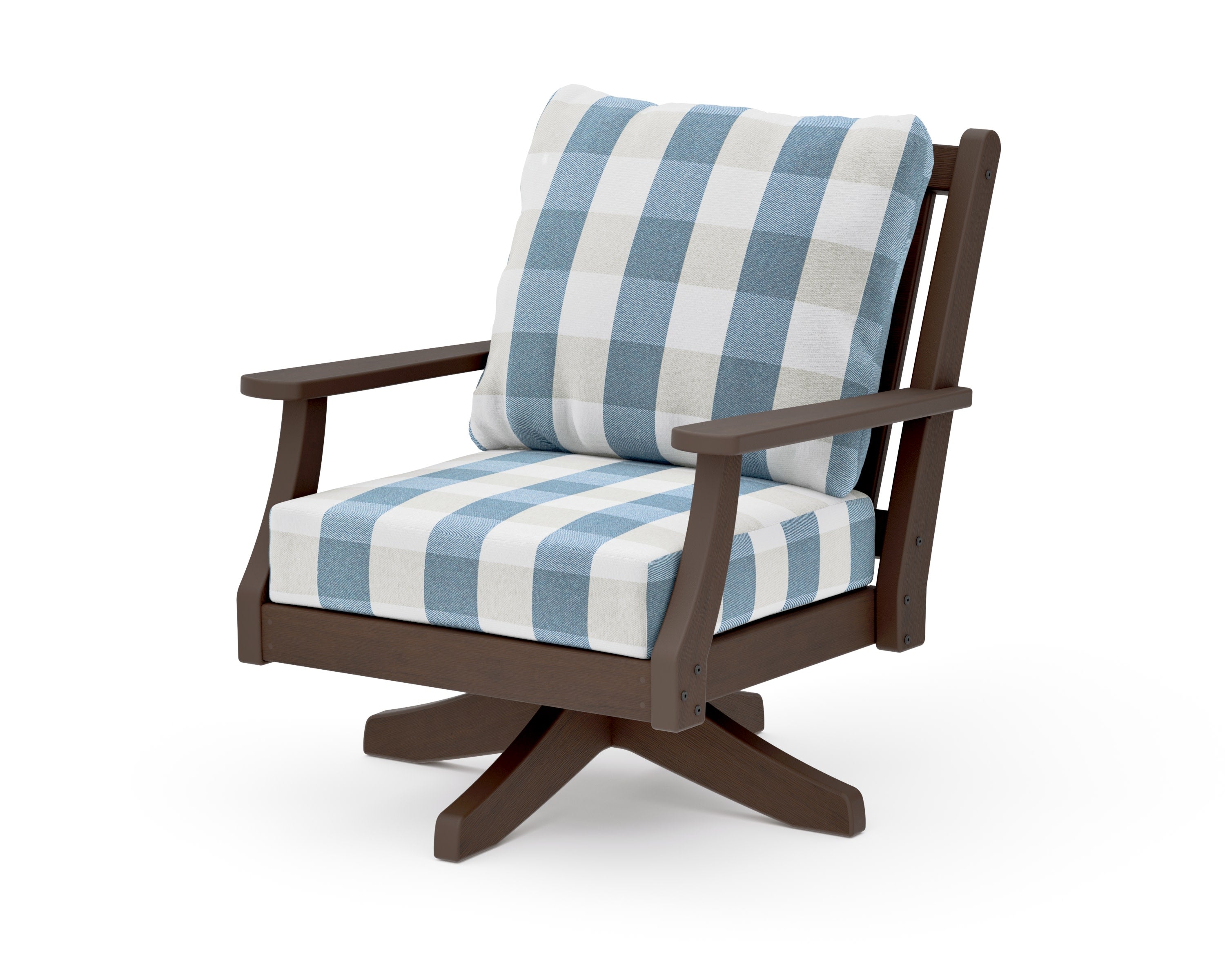 Wovendale Deep Seating Swivel Chair in Kona / Buffalo Plaid Sky Blue