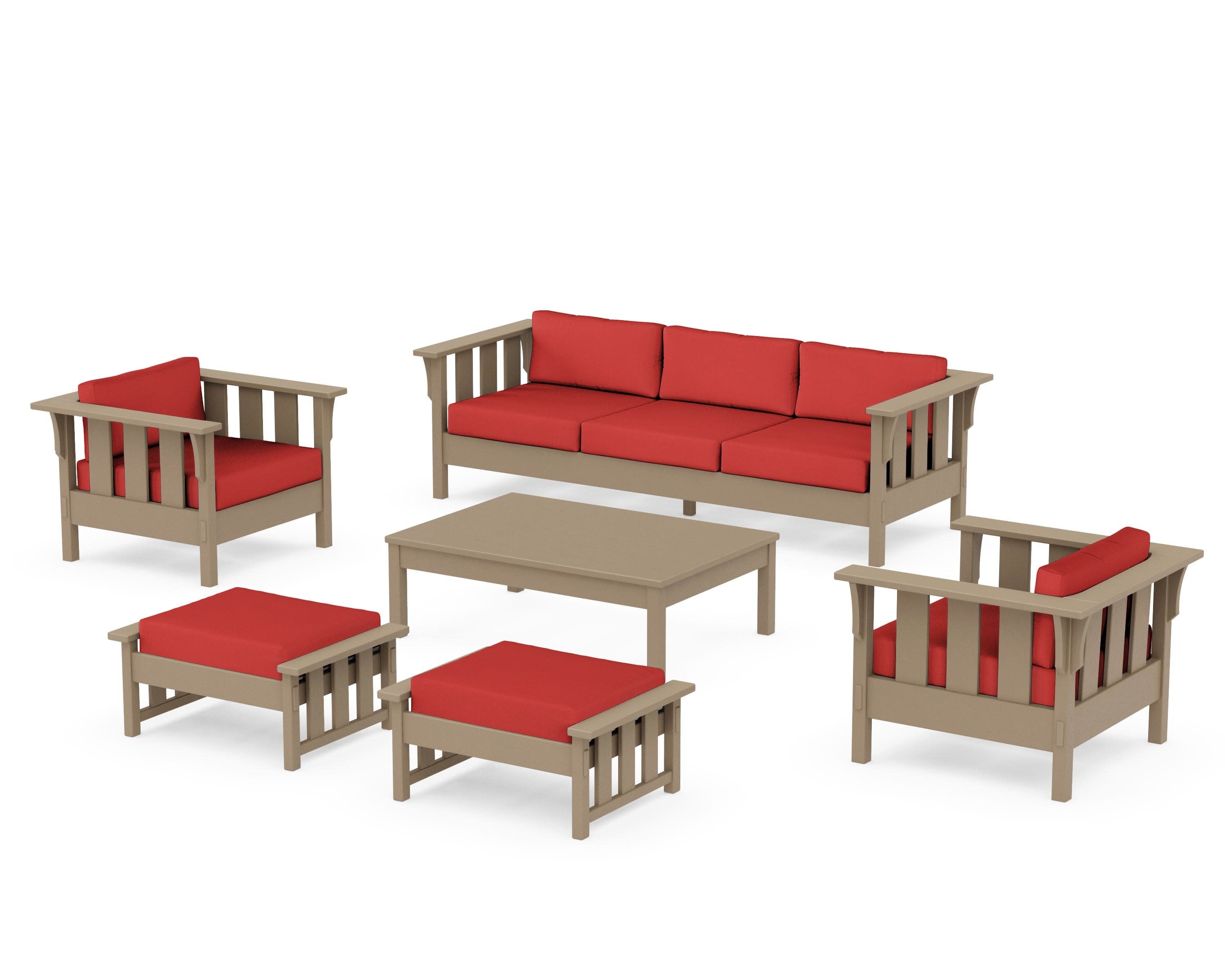 Acadia 6-Piece Lounge Sofa Set in Vintage Sahara / Crimson Linen
