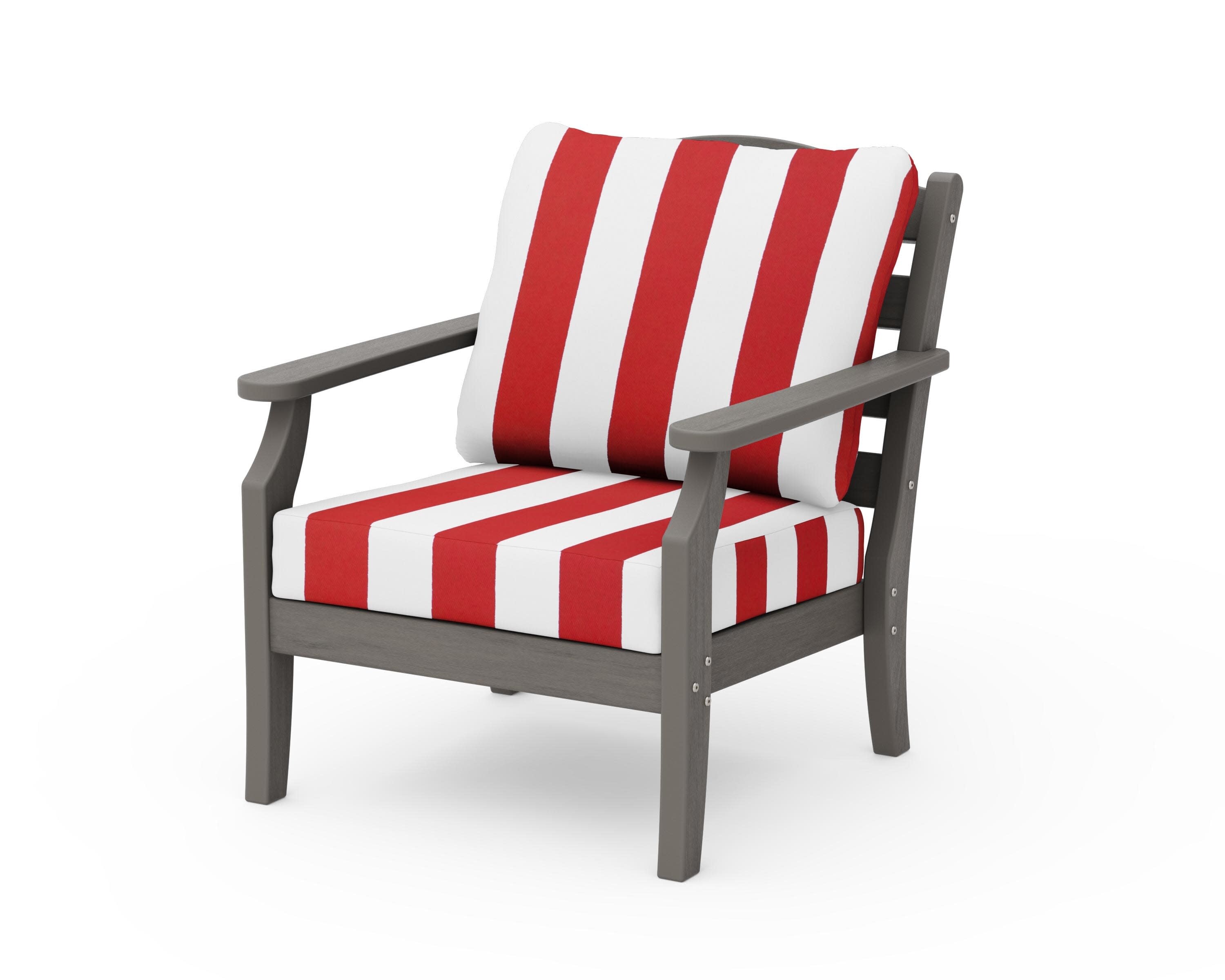 Savannah Deep Seating Chair in Driftwood / Cabana Stripe Crimson