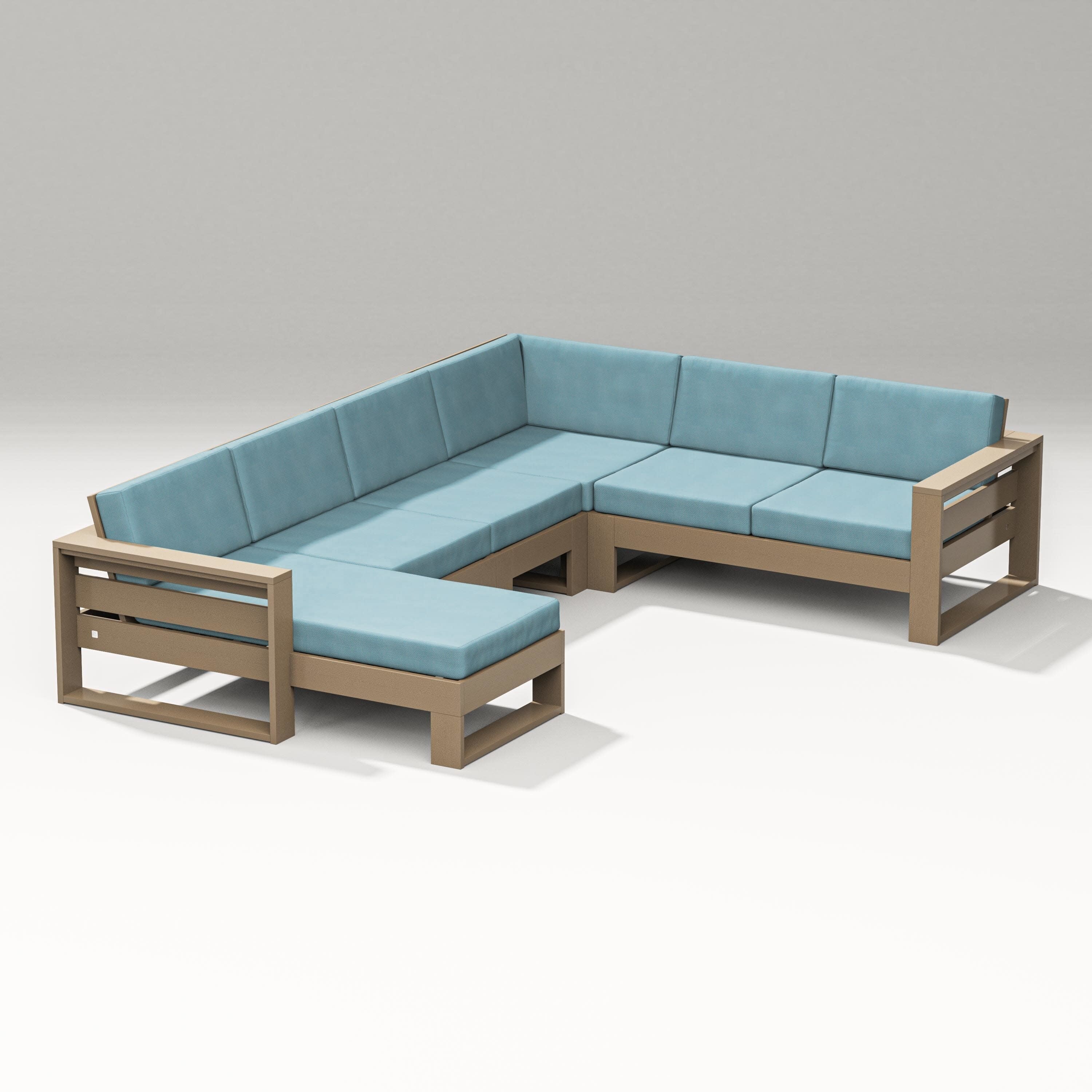 Latitude Corner Sectional with Left Chaise in Vintage Sahara / Lattice Sky Blue