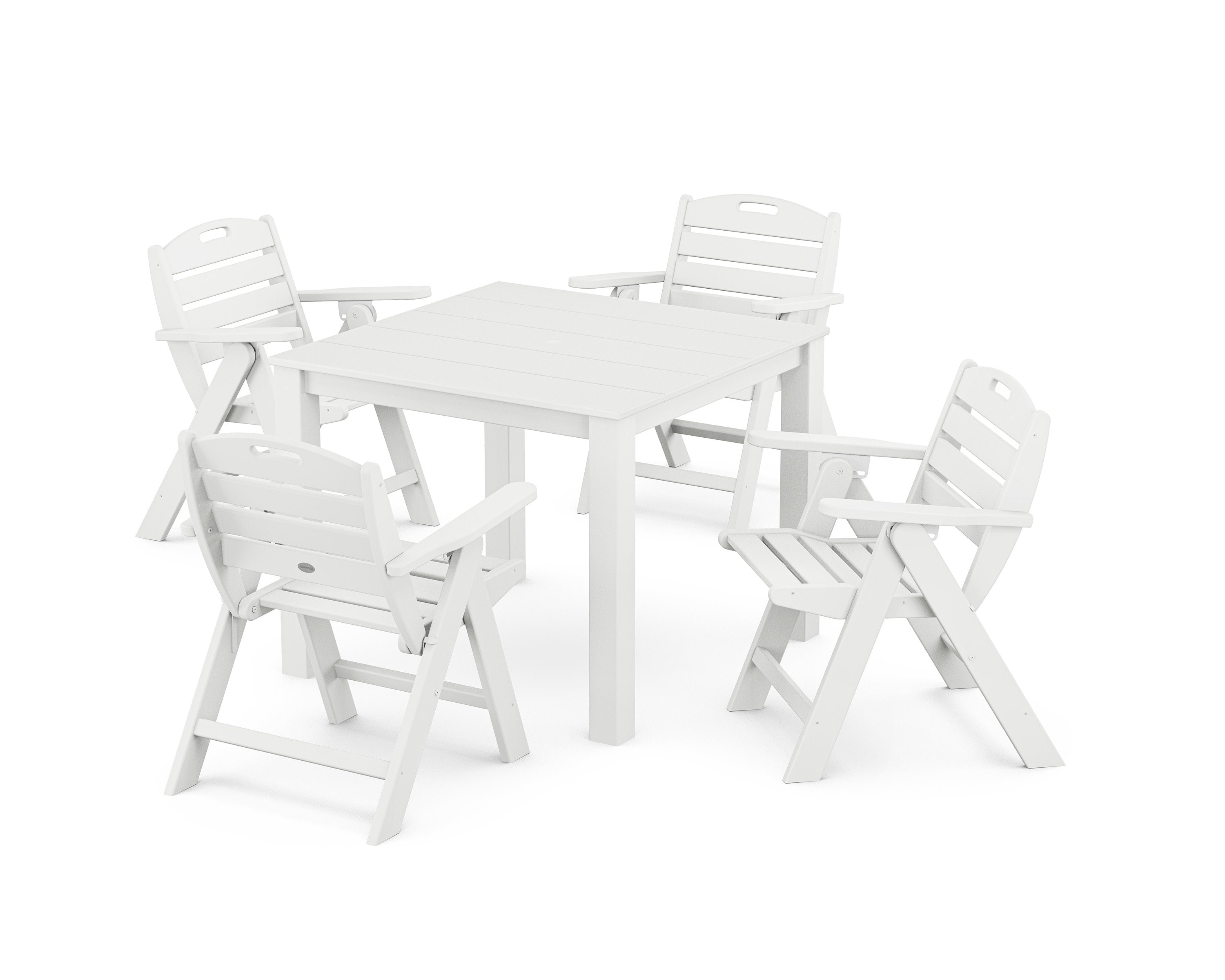 Nautical Folding Lowback Chair 5-Piece Parsons Dining Set in White