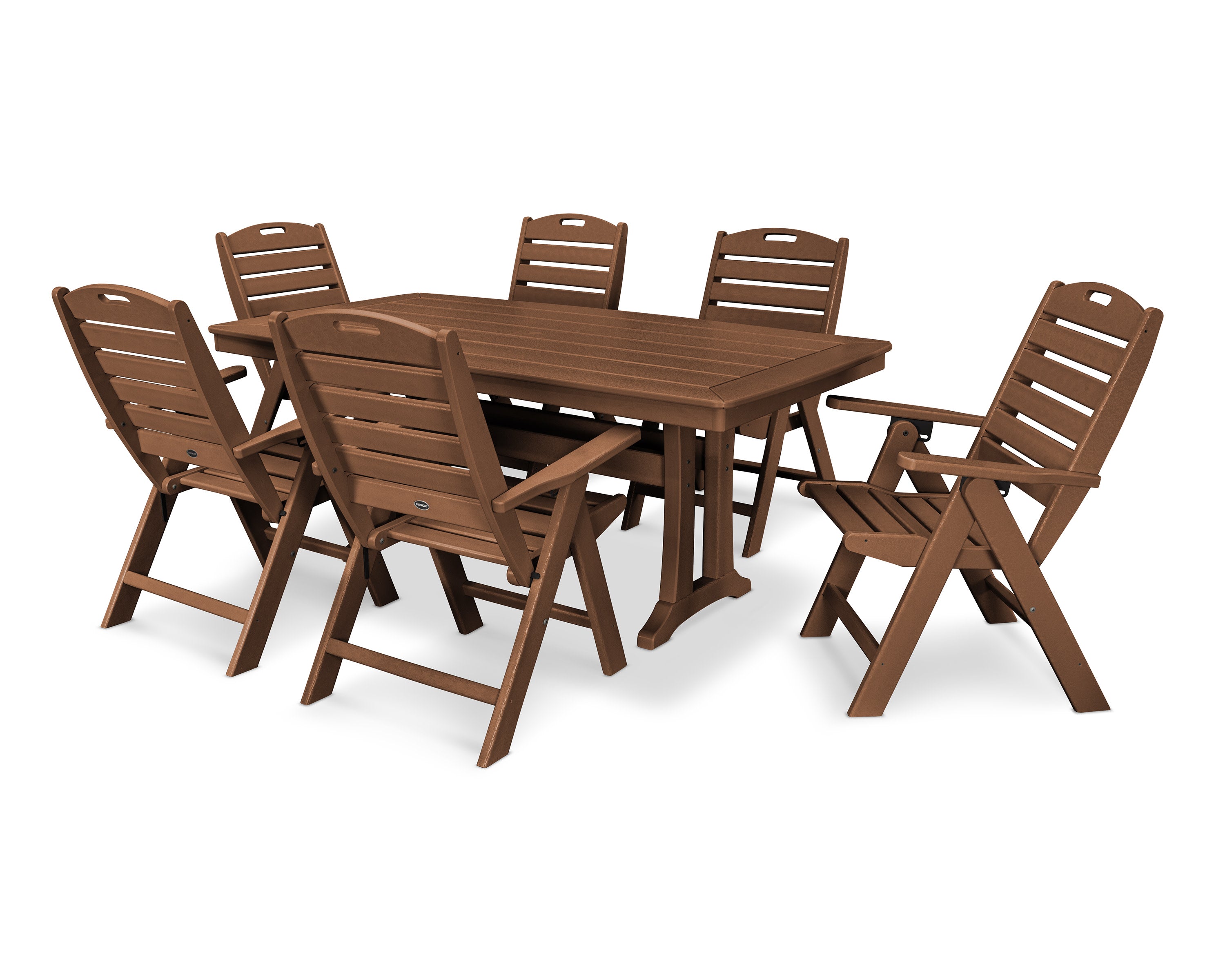 Nautical Folding Highback Chair 7-Piece Dining Set with Trestle Legs in Teak