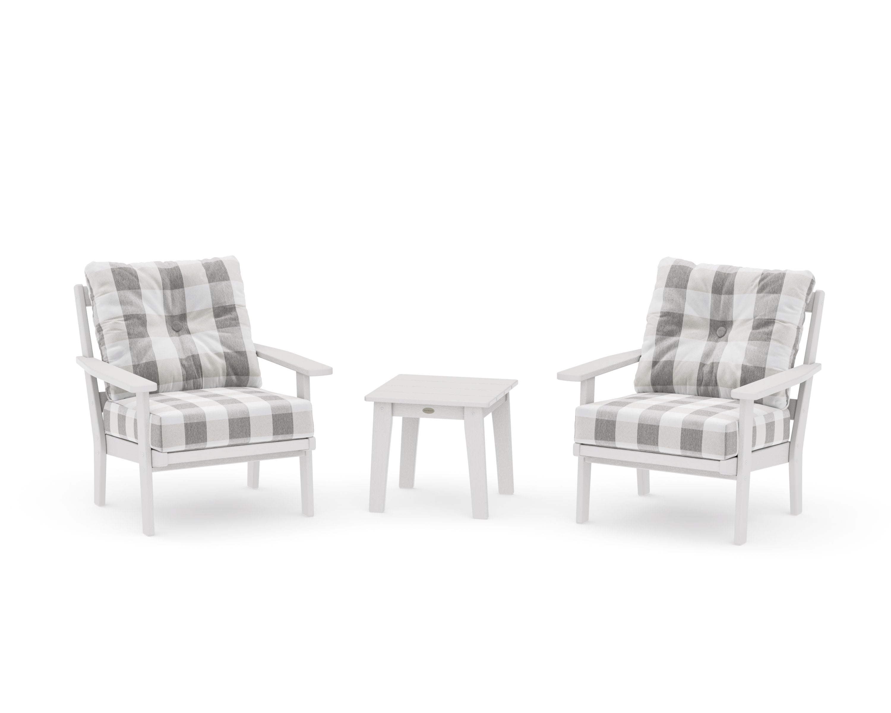 Prairie 3-Piece Deep Seating Set in Vintage White / Buffalo Plaid Grey Mist
