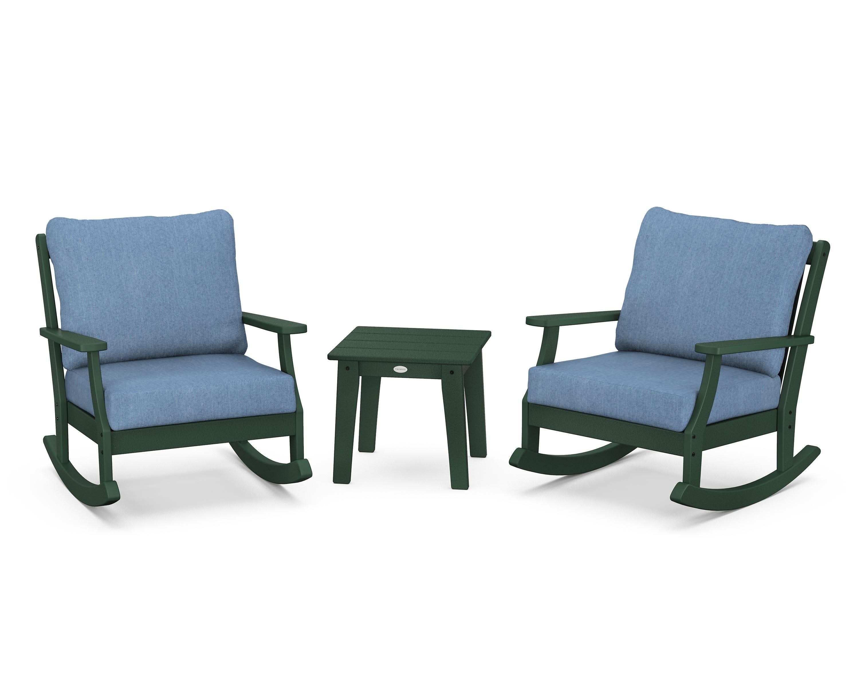 Braxton 3-Piece Deep Seating Rocker Set in Green / Sky Blue