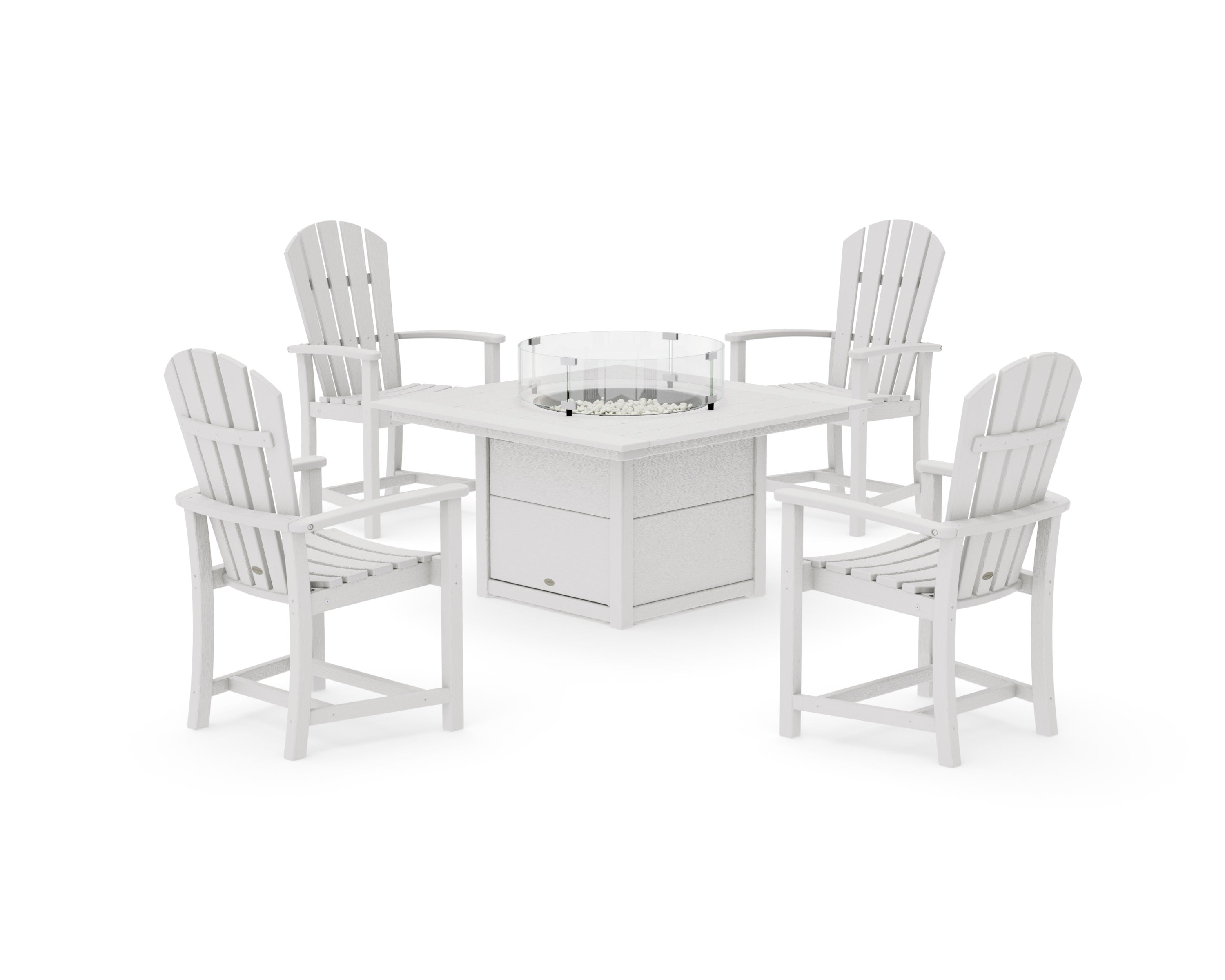 Palm Coast 4-Piece Upright Adirondack Conversation Set with Fire Pit Table in Vintage White