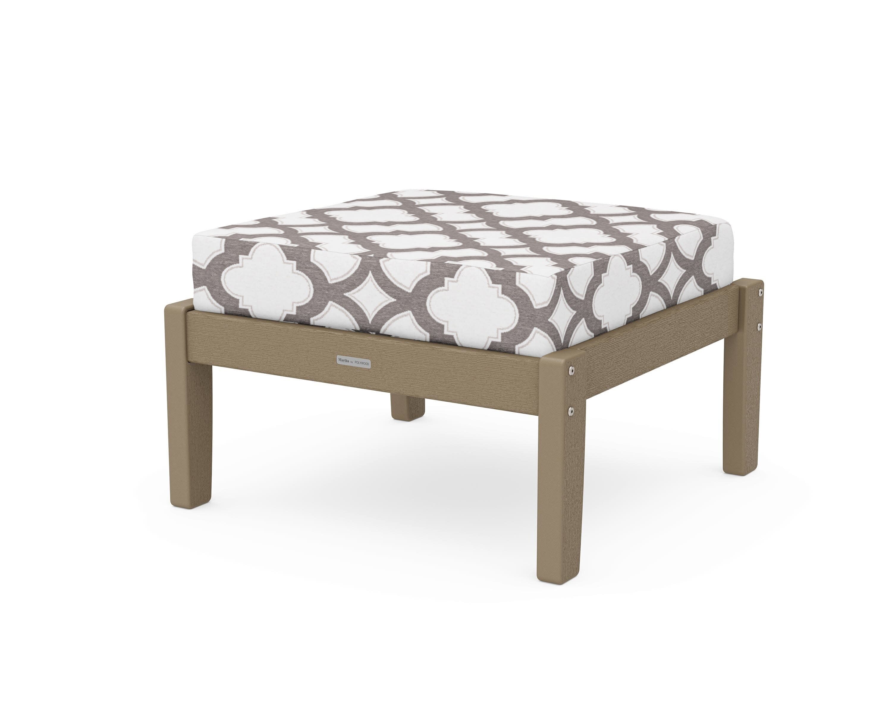 Chinoiserie Deep Seating Ottoman in Vintage Sahara / Trellis Grey Mist