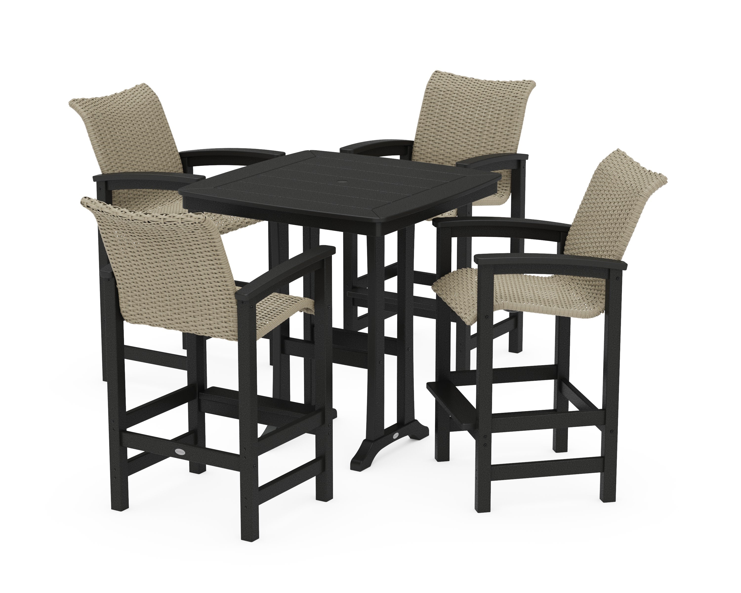Coastal Woven 5-Piece Bar Set with Trestle Legs in Black / Dune Grass