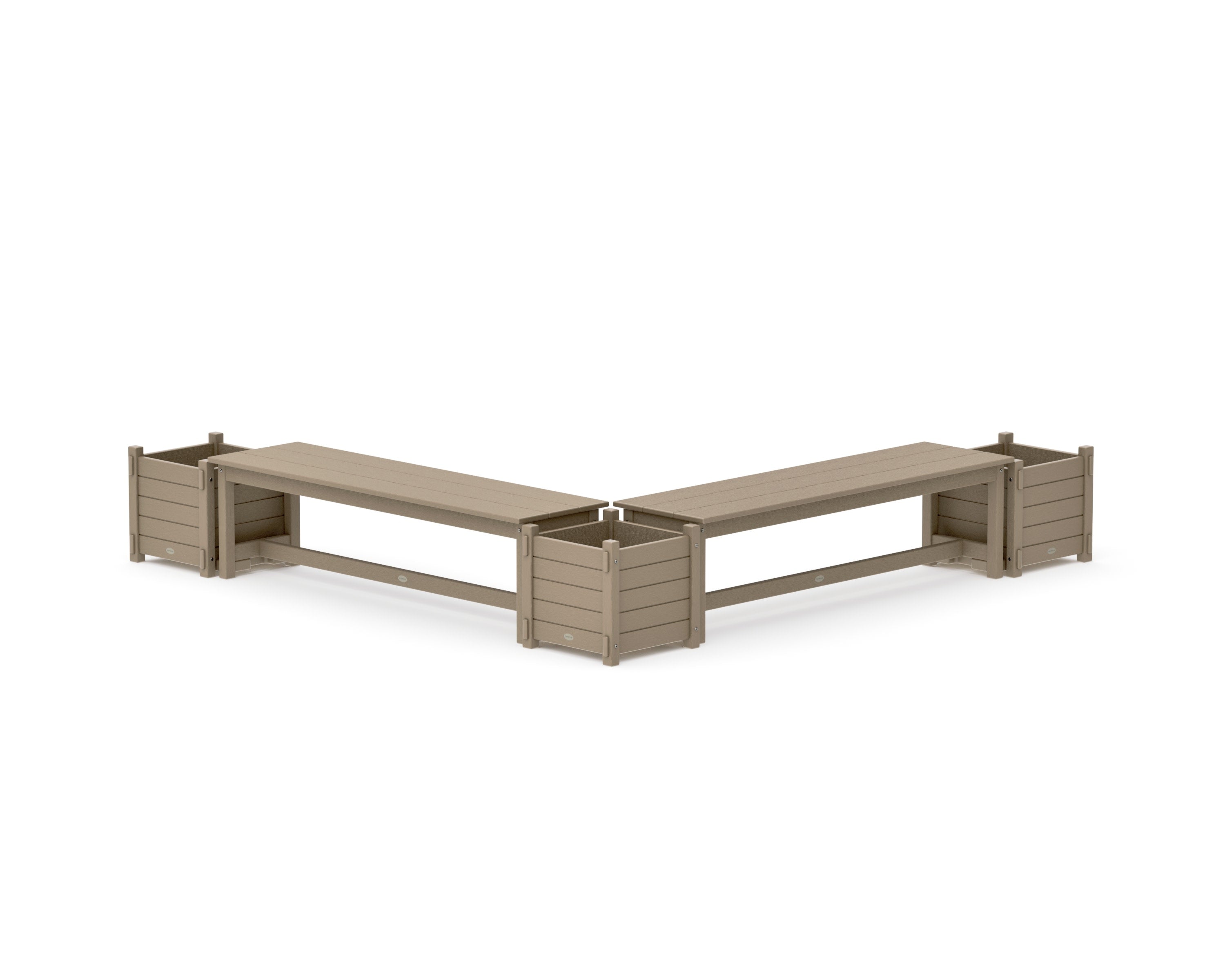 60" Nautical L- Shaped Planter Bench Corner Set in Vintage Sahara