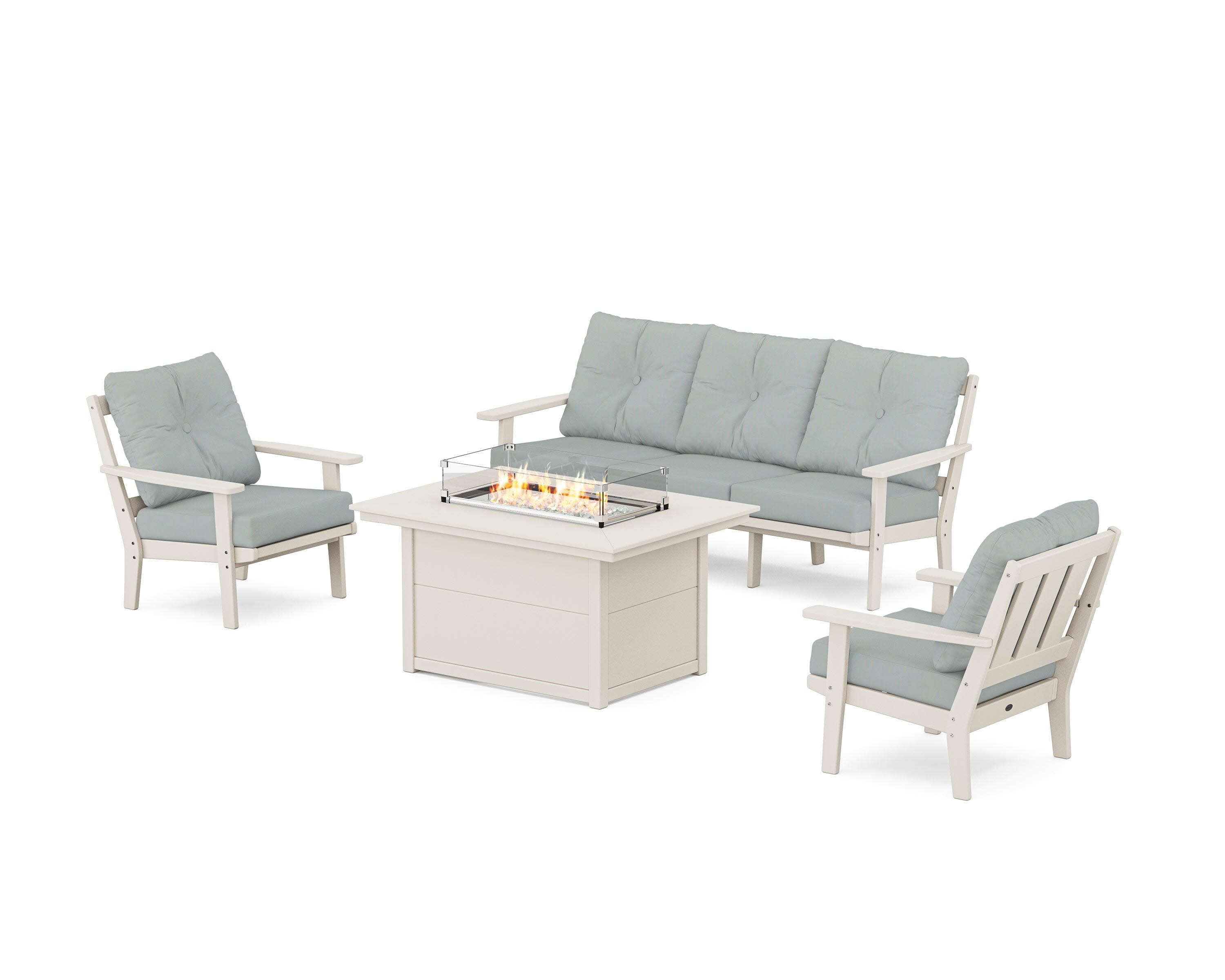 Oxford Deep Seating Fire Pit Table Set in Sand / Spa
