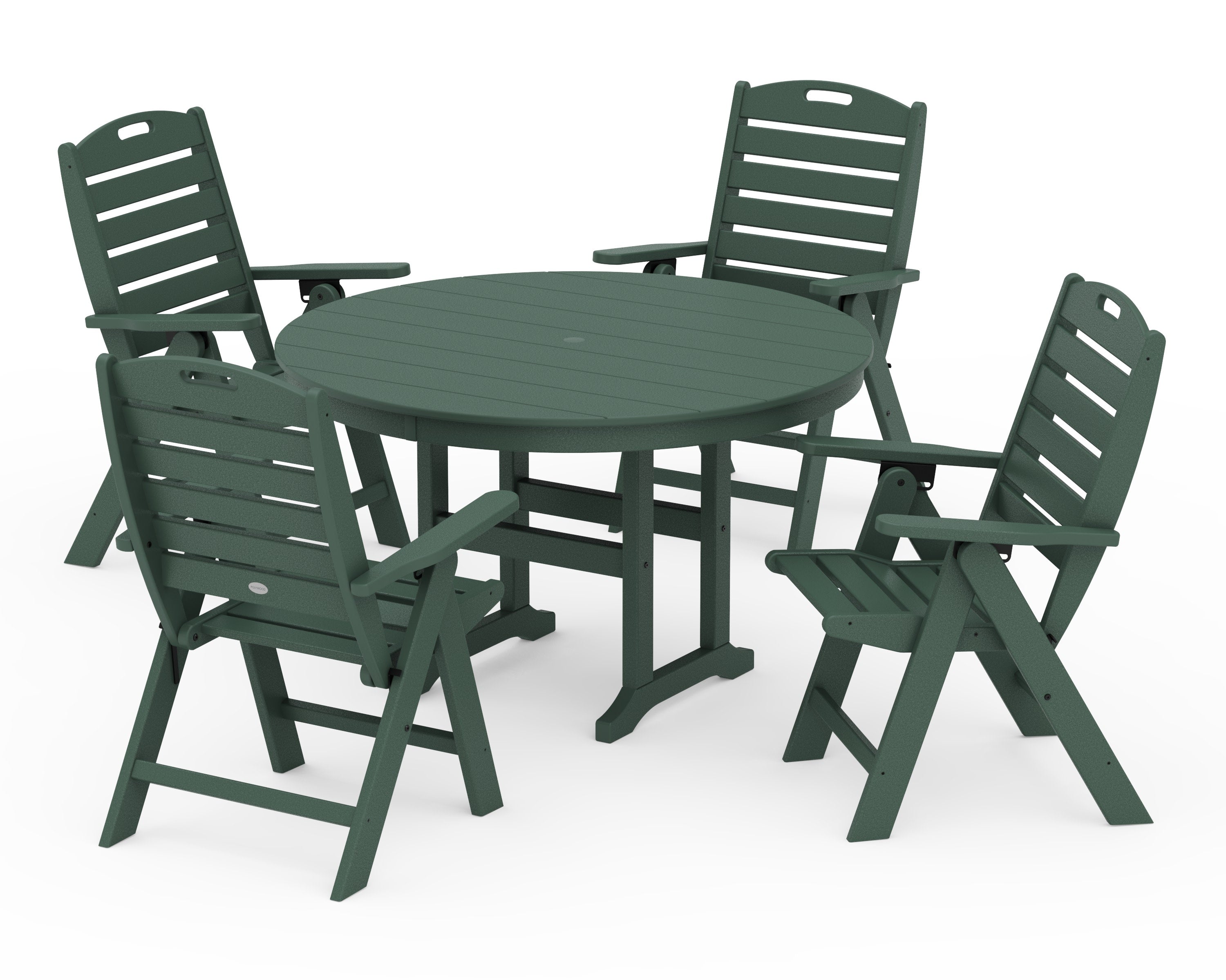 Nautical Folding Chair 5-Piece Round Farmhouse Dining Set in Green