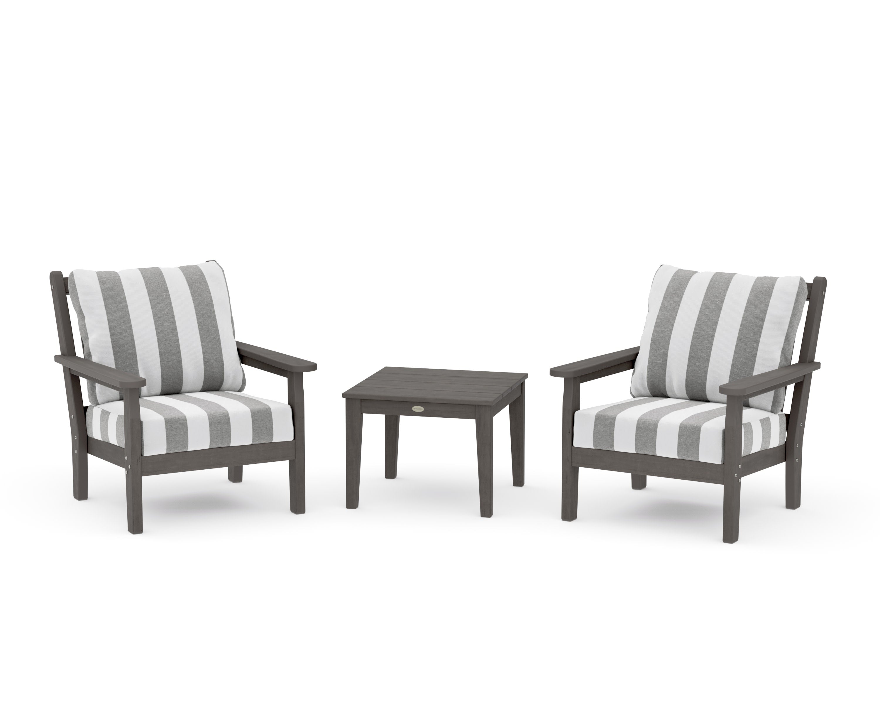 Chippendale 3-Piece Deep Seating Set in Driftwood / Cabana Stripe Grey Mist