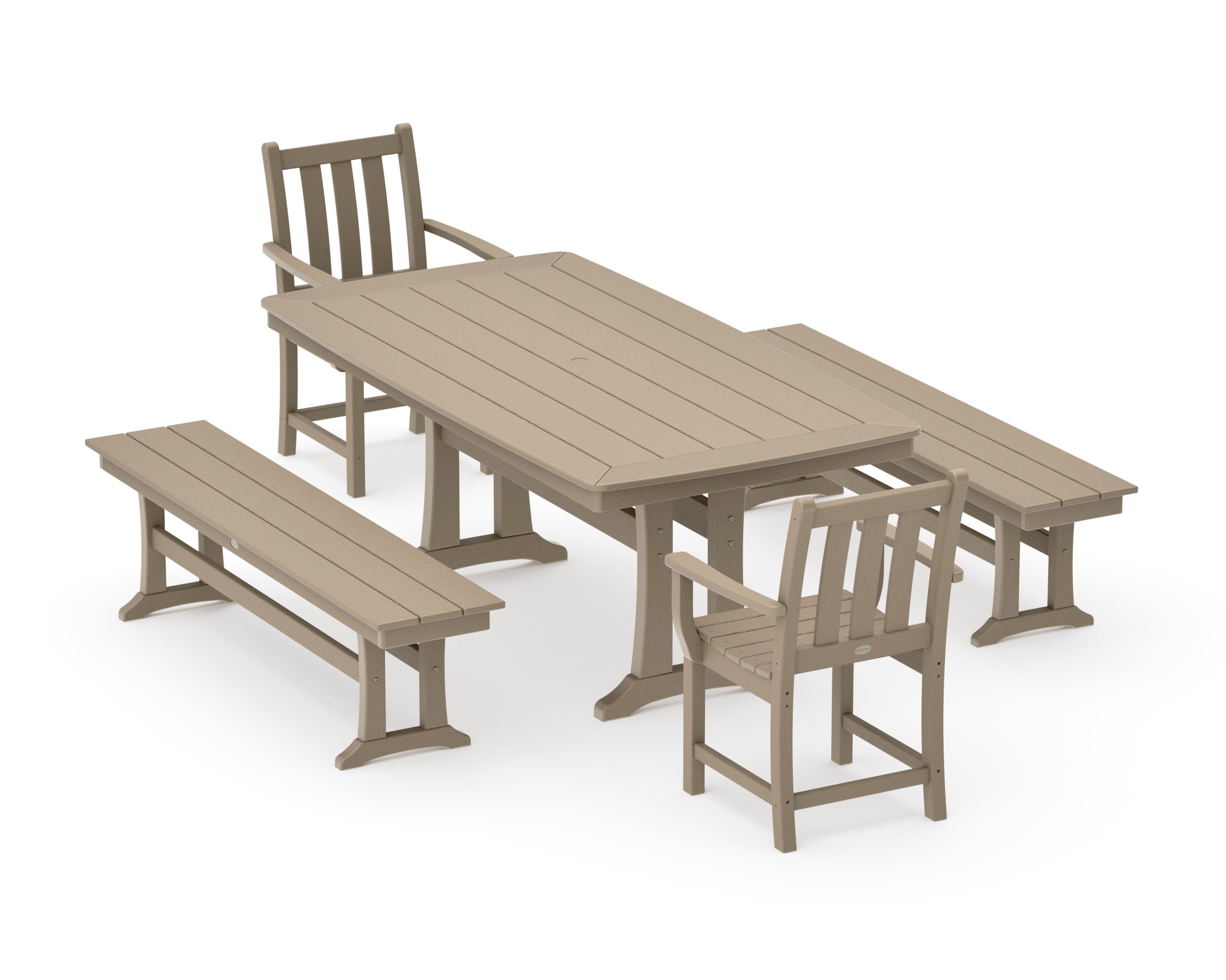 Traditional Garden 5-Piece Dining Set with Trestle Legs in Vintage Sahara