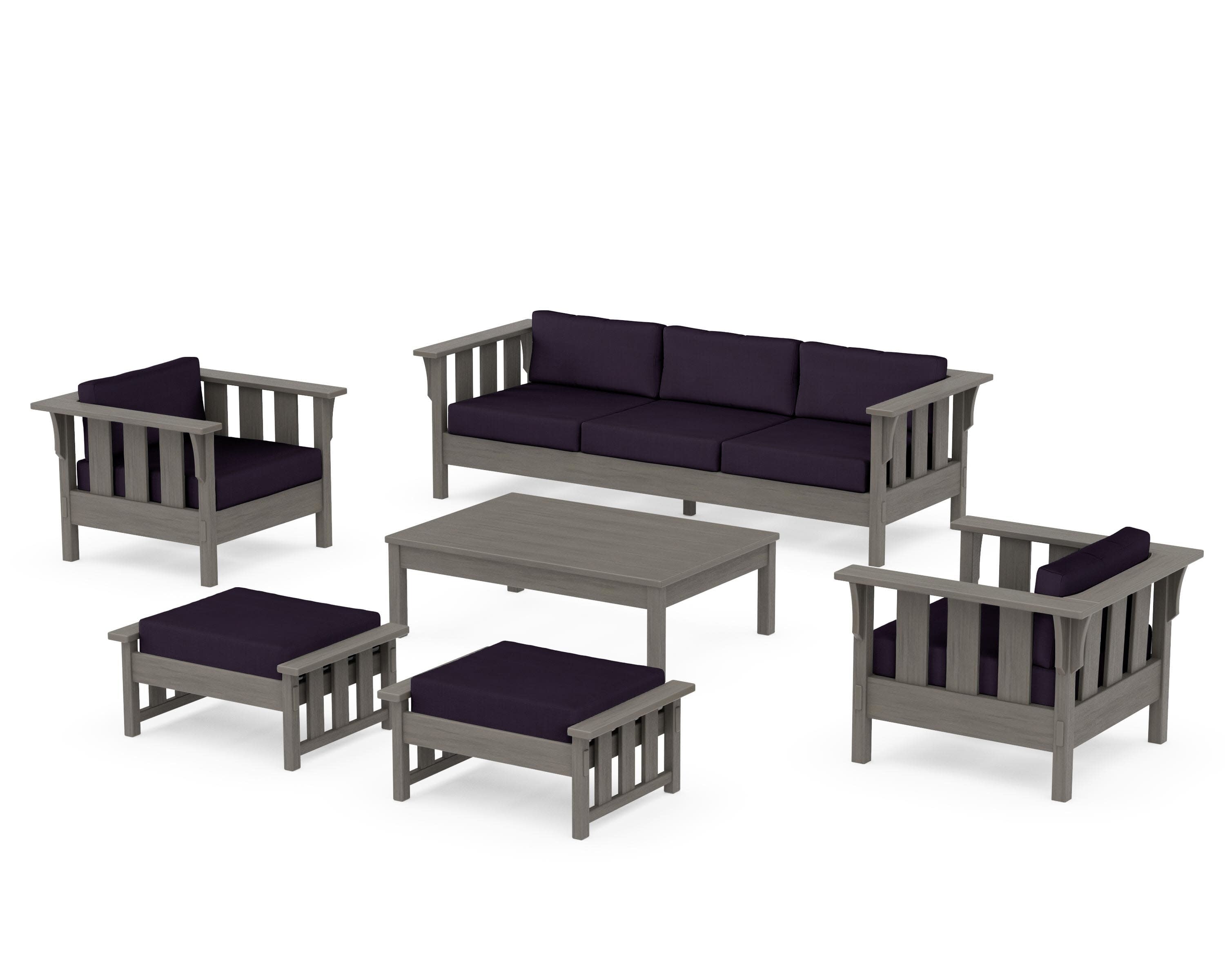 Acadia 6-Piece Lounge Sofa Set in Driftwood / Navy Linen