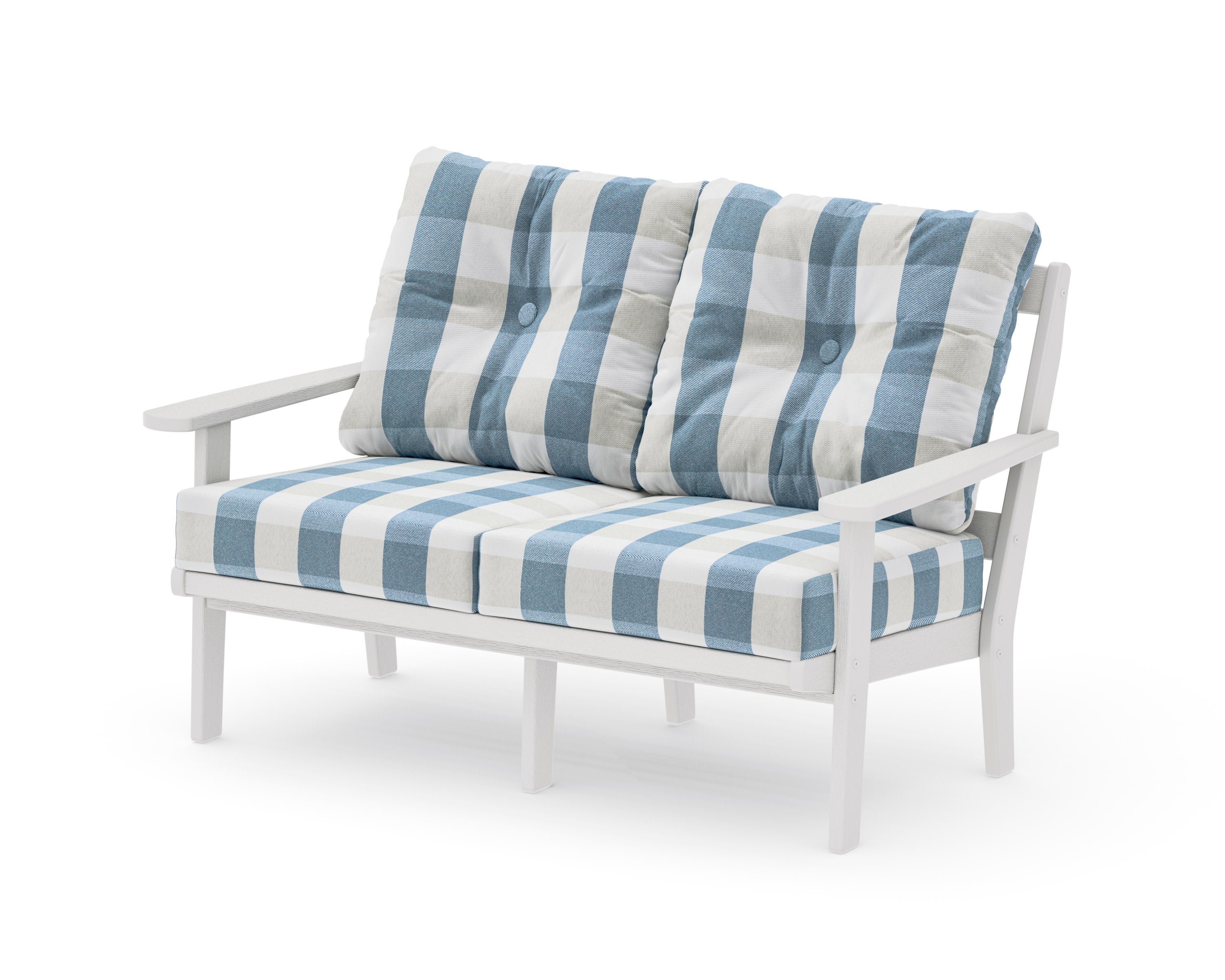 Mission Deep SeatingLoveseat in Vintage White / Buffalo Plaid Sky Blue
