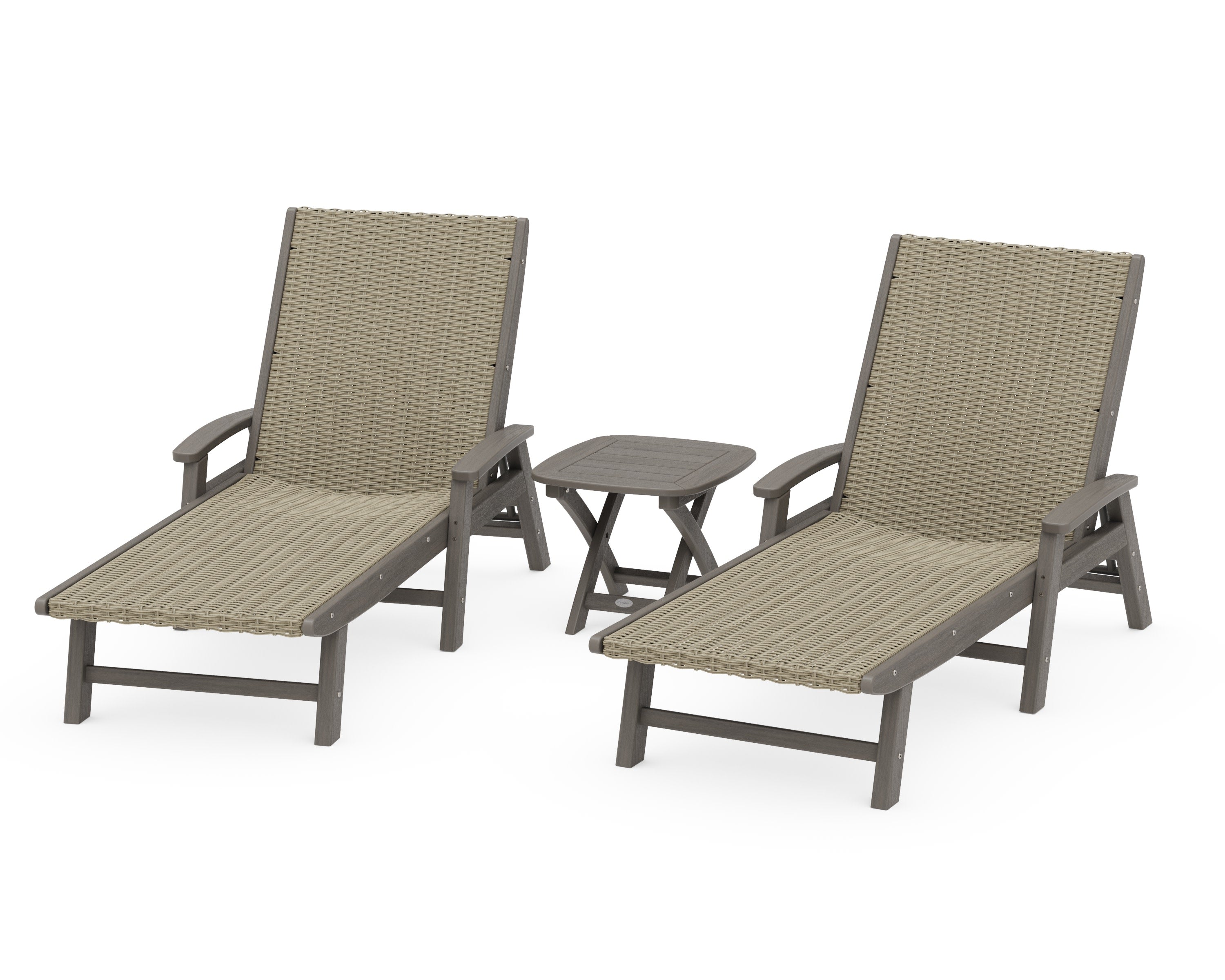 3 - Piece Coastal Woven Chaise with Arms Chaise Lounge Set in Driftwood / Dune Grass