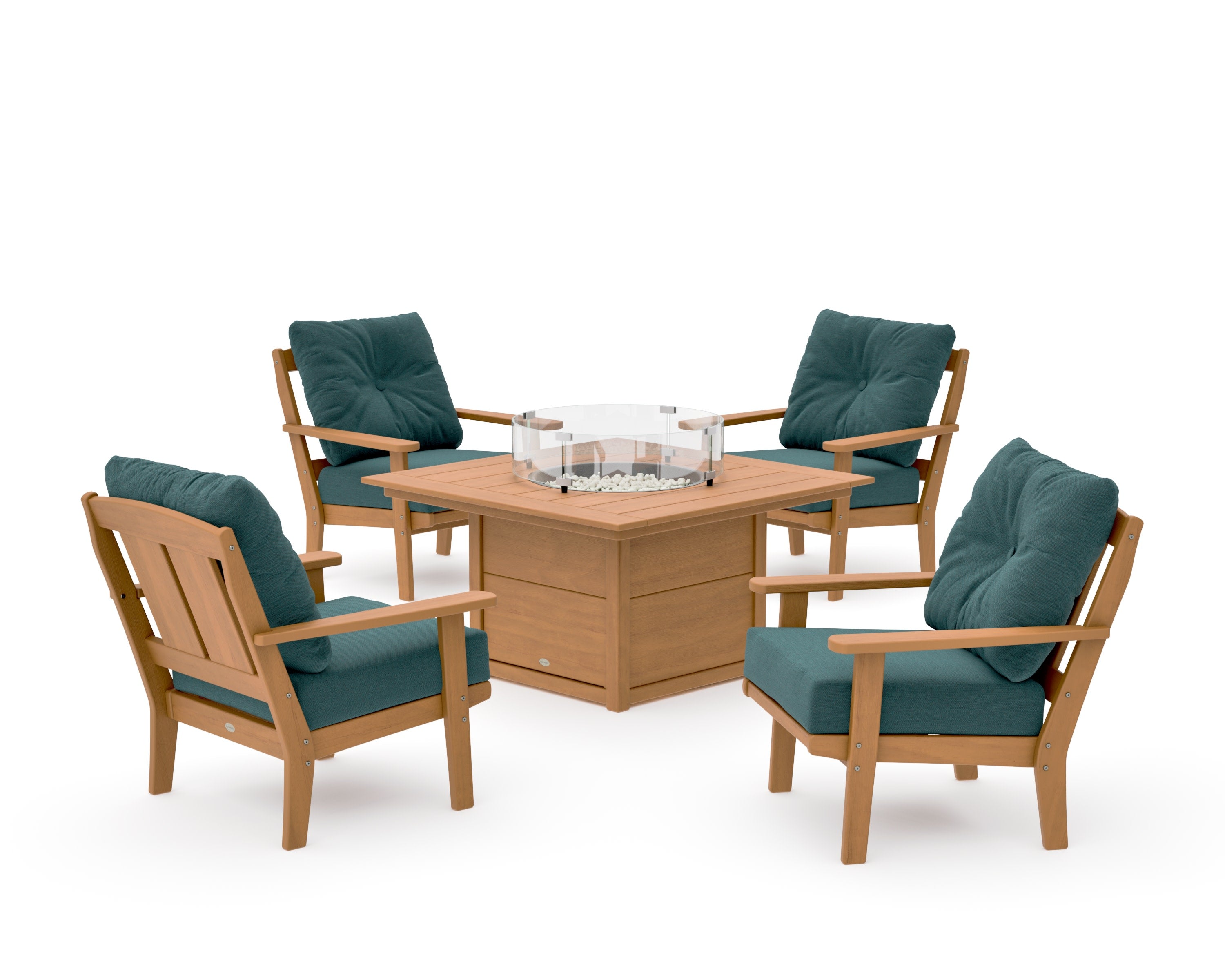 Mission 5-Piece Deep Seating Set with Fire Pit Table in Natural / Ocean Teal