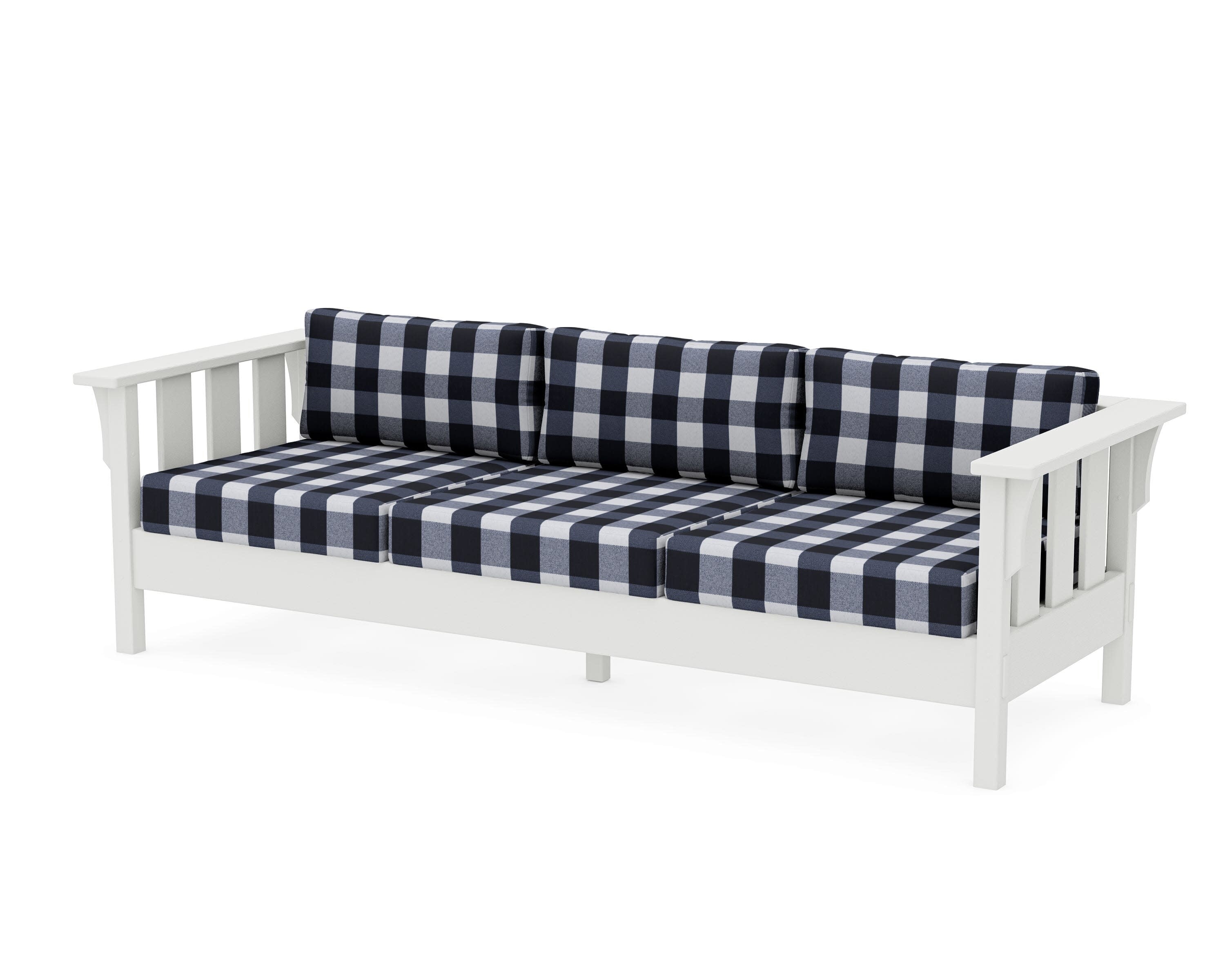 Acadia Deep Seating Sofa in Vintage White / Buffalo Plaid Marine Indigo