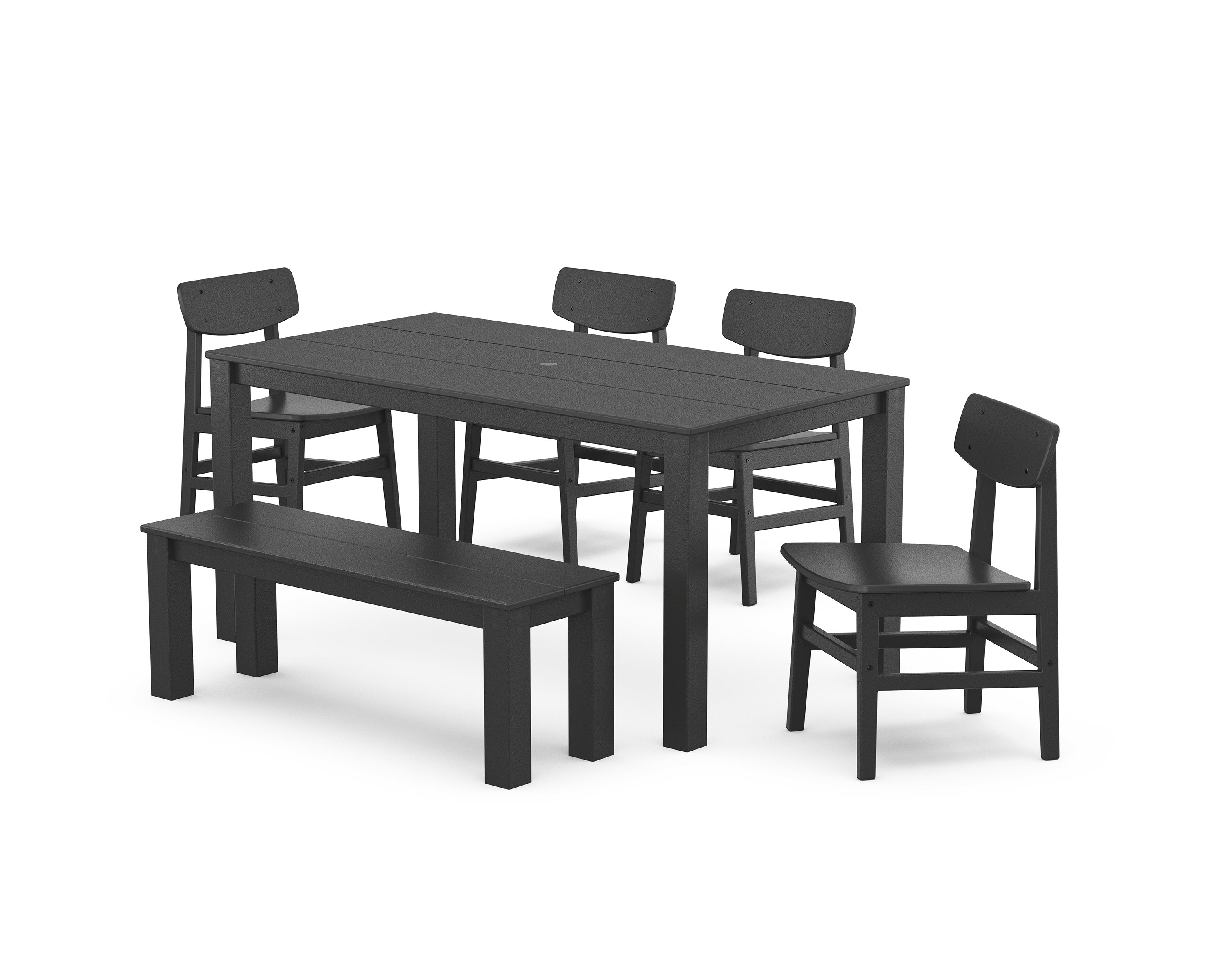 Modern Studio Urban Chair 6-Piece Parsons Dining Set with Bench in Black