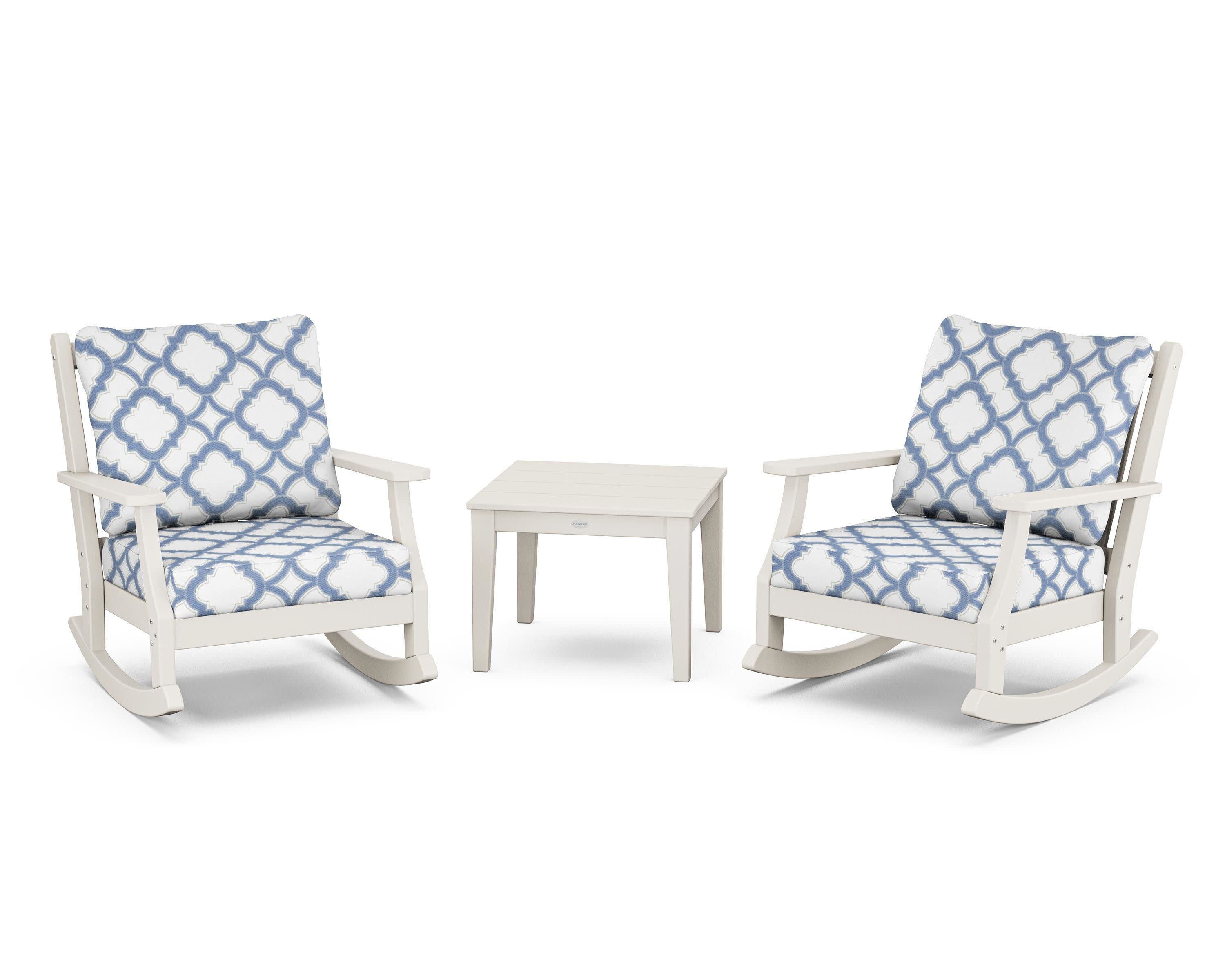 Wovendale 3-Piece Deep Seating Rocker Set in Sand / Trellis Sky Blue