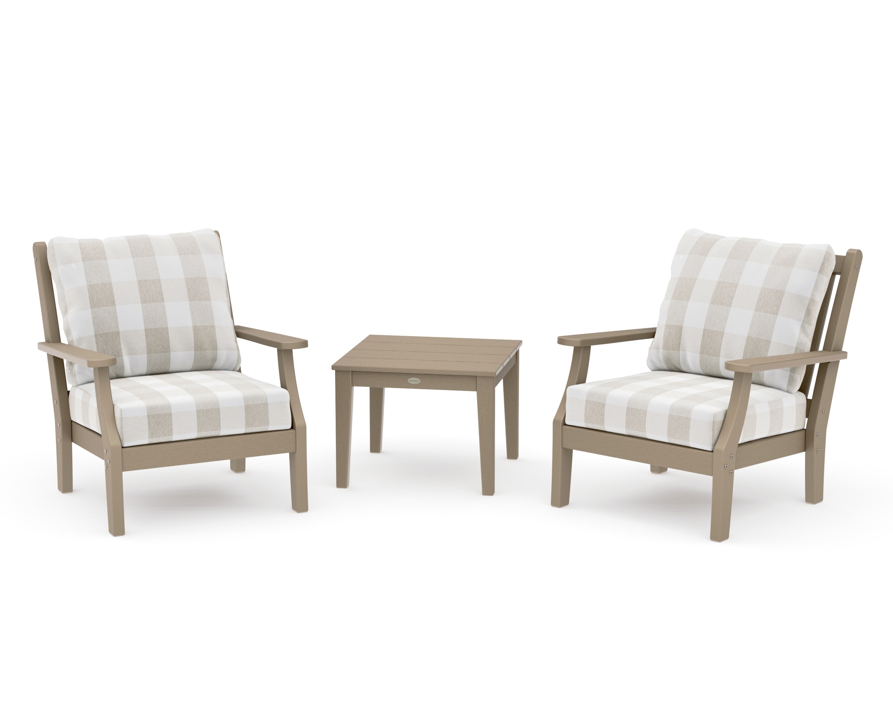 Wovendale 3-Piece Deep Seating Set in Vintage Sahara / Buffalo Plaid Dune Burlap