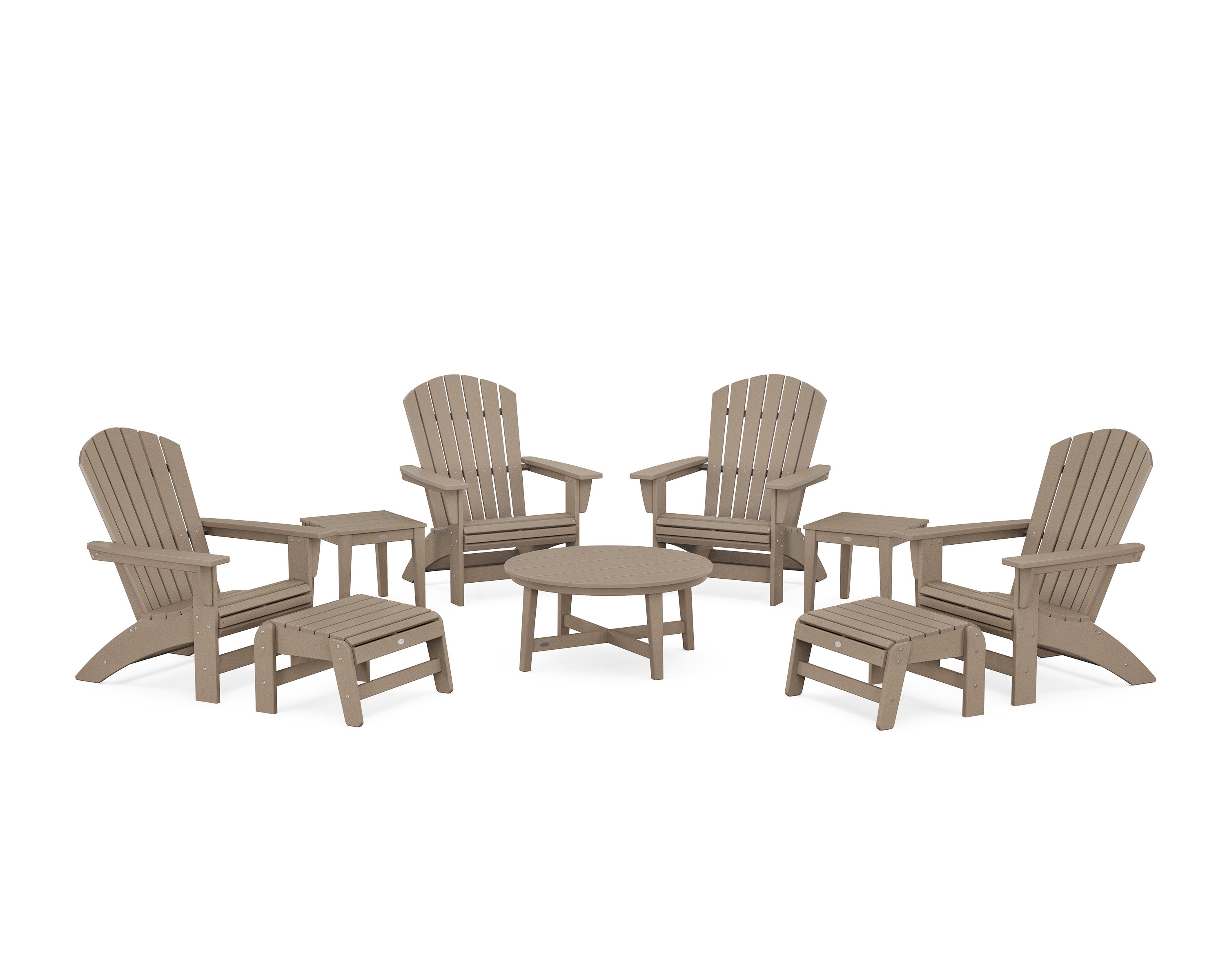 Nautical Grand Adirondack 9-Piece Conversation Set in Vintage Sahara