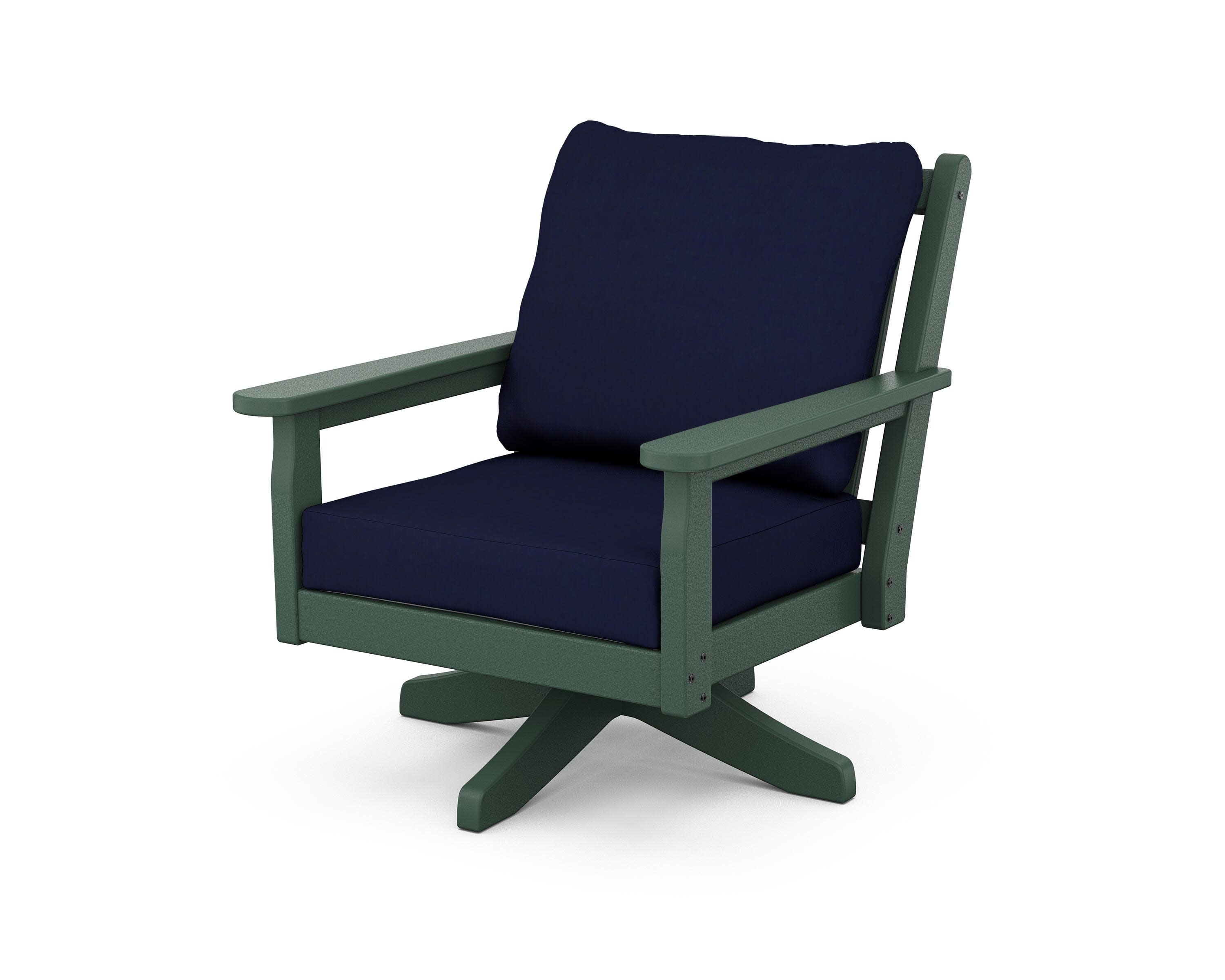 Chippendale Deep Seating Swivel Chair in Green / Navy