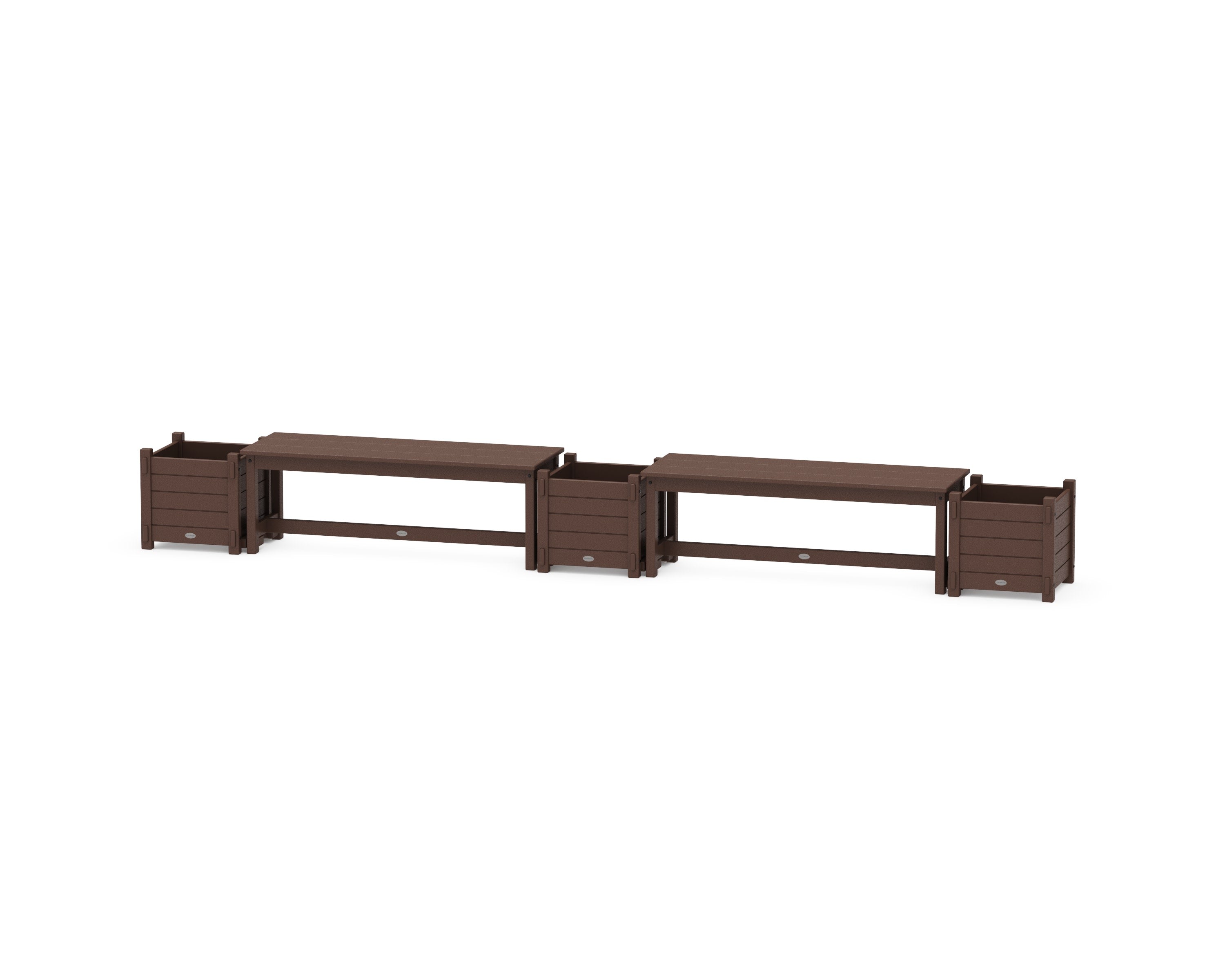 48" Nautical Straight Double Planter Bench Set in Mahogany