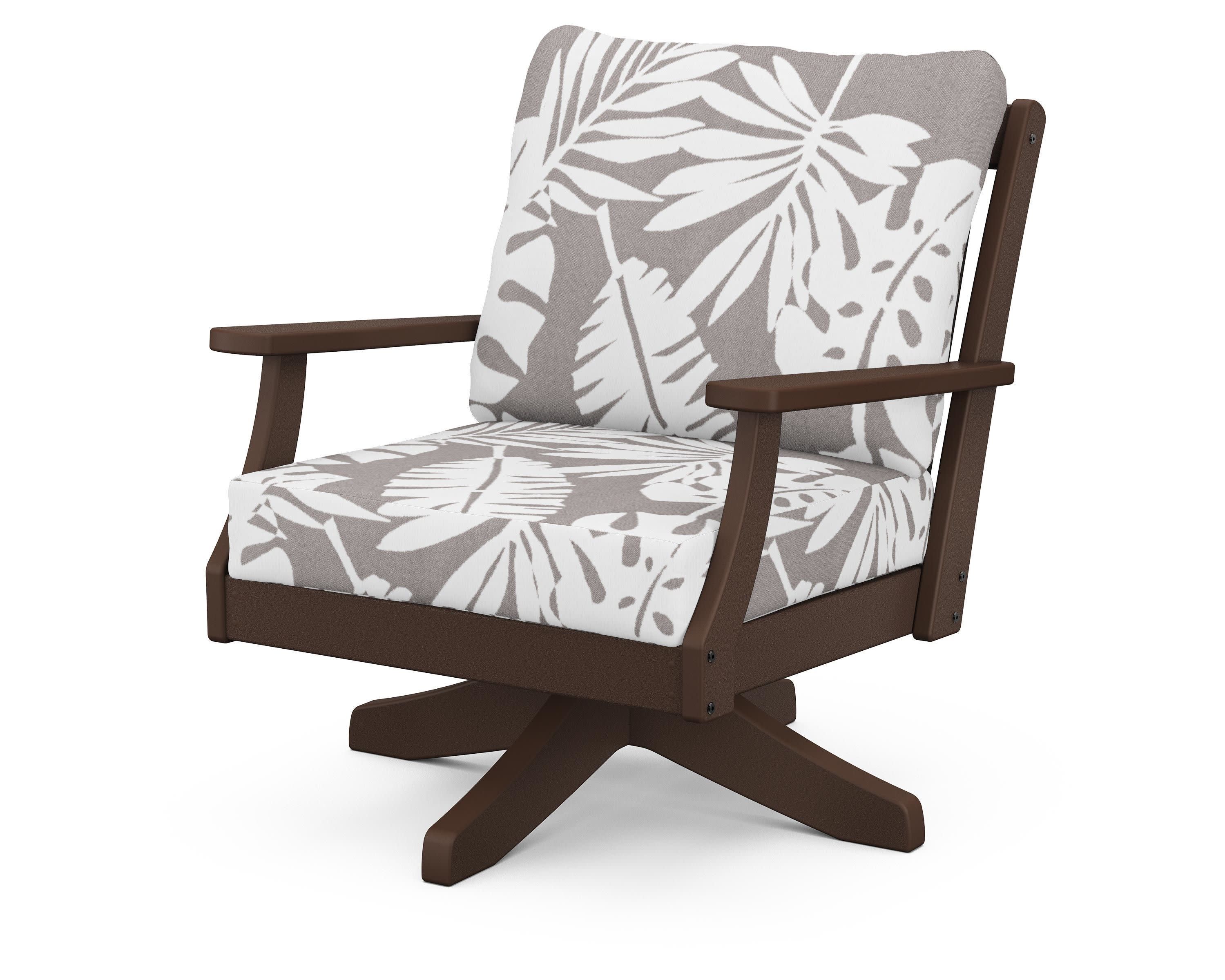 Braxton Deep Seating Swivel Chair in Mahogany / Leaf Grey Mist